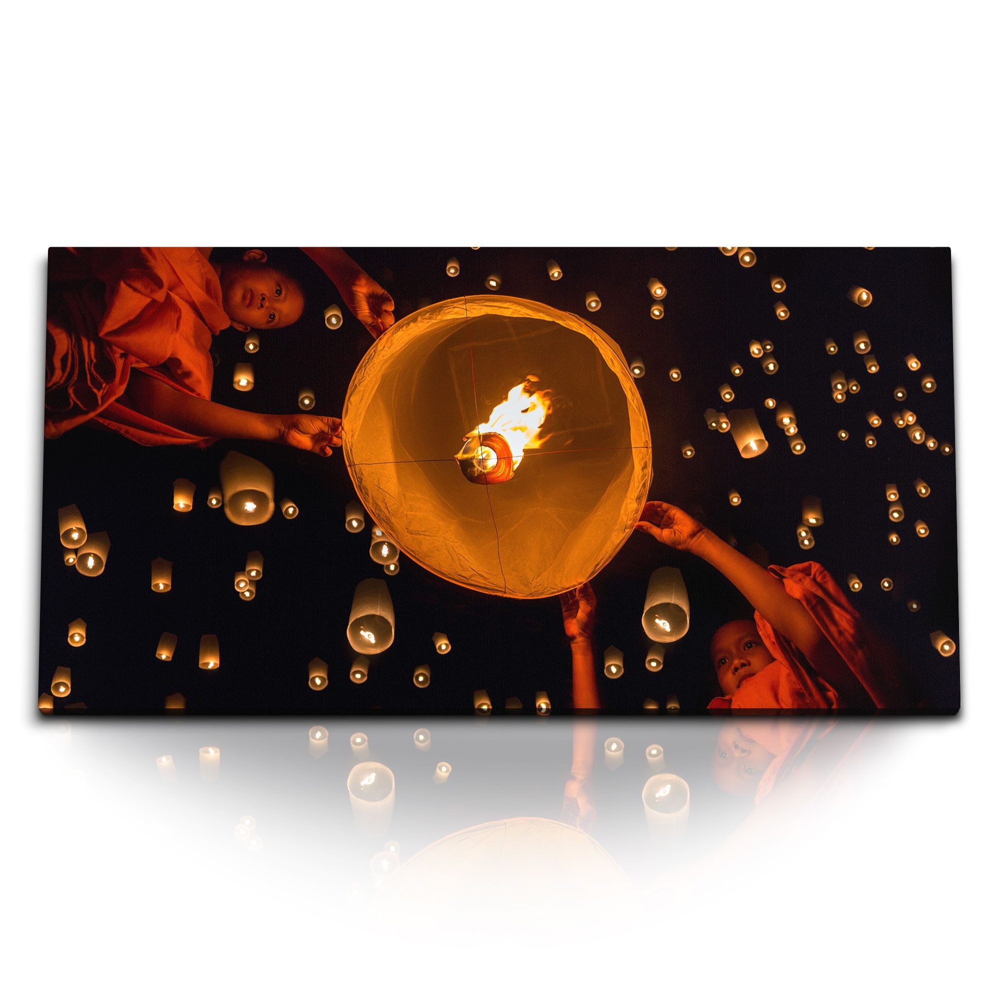 Leinwandbild Kunstdruck Bilder 120x60cm Loi Krathong Fest Thailand Laternen Nacht