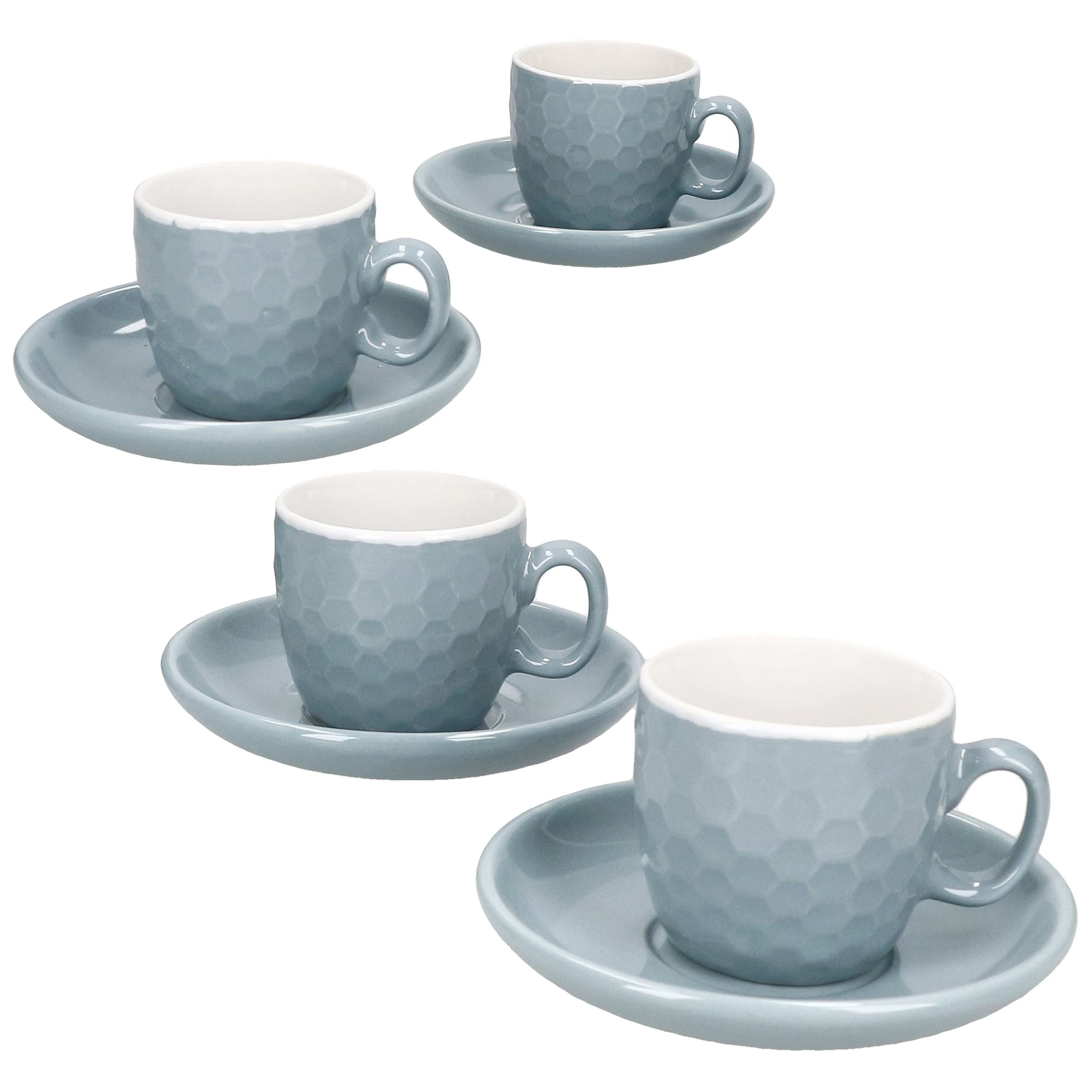 MamboCat Tasse MamboCat 4er Set Hexa Espressotassen mit Untertassen Blau Keramik, Keramik