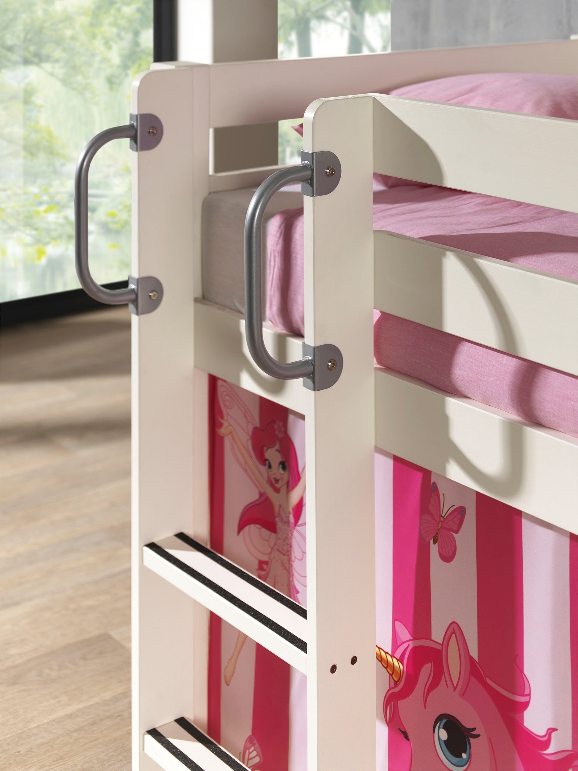 Vipack Bügelgriff Pino, Metall-Haltegriffe zur nachträglichen Montage am Bett (B/H/T ca. 2,4x24x8,5cm, inkl. Anti-Rutsch Tape für die Stufen), kann bei Betten der VIPACK Serie Pino an der Leiter montiert werden