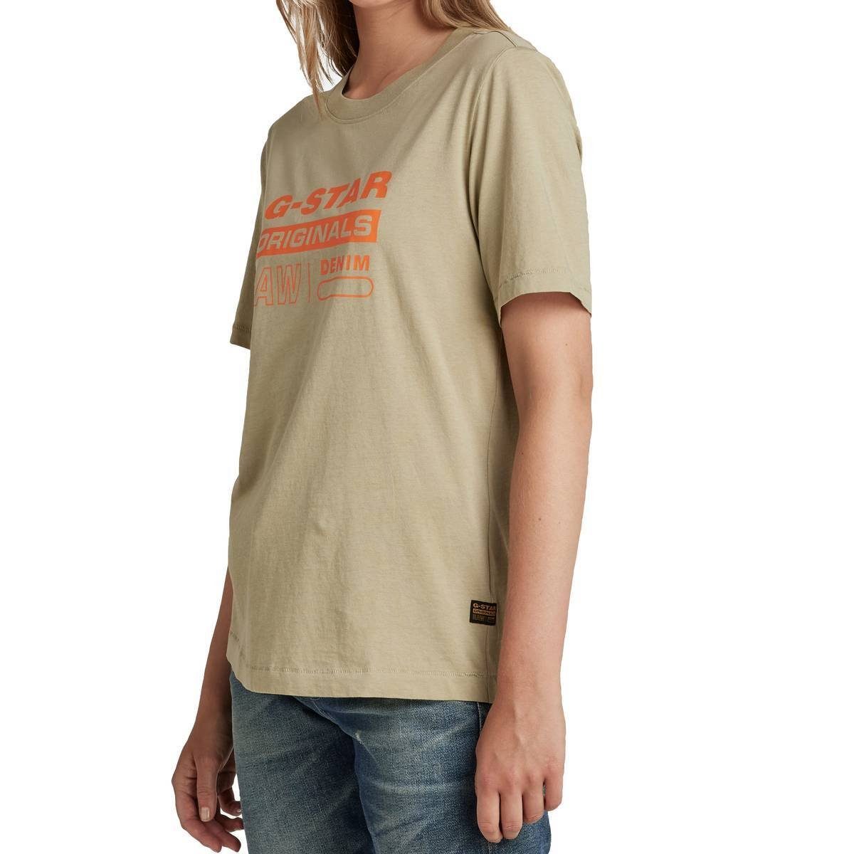 G-Star RAW T-Shirt Originals Regular Moos) - Damen Fit Grün T-Shirt Label (lt