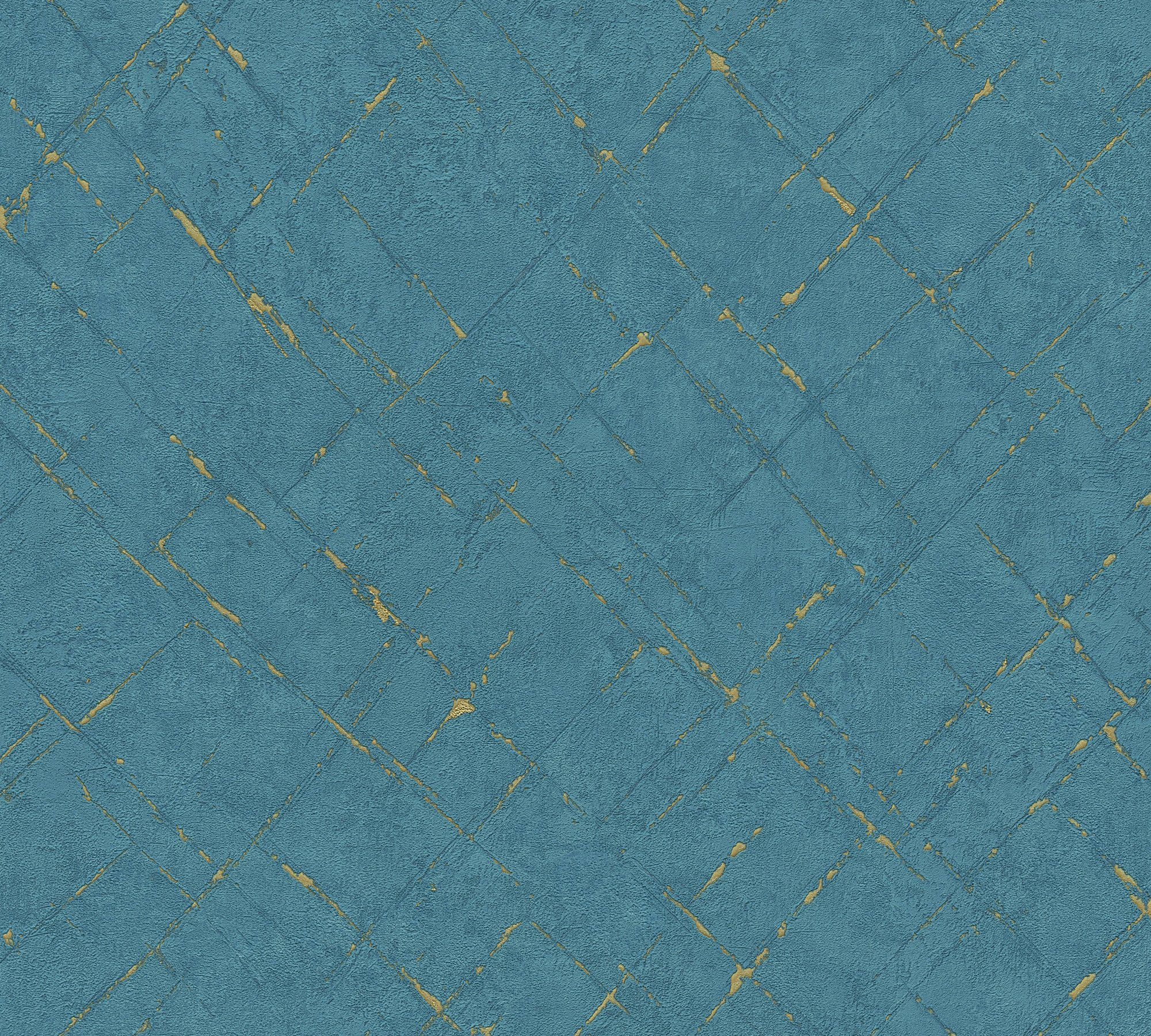 Création Vliestapete blau/gold Steinoptik Grafisch Farbeinsatz, unifarben strukturiert, mit Emotion Graphic, Tapete A.S.