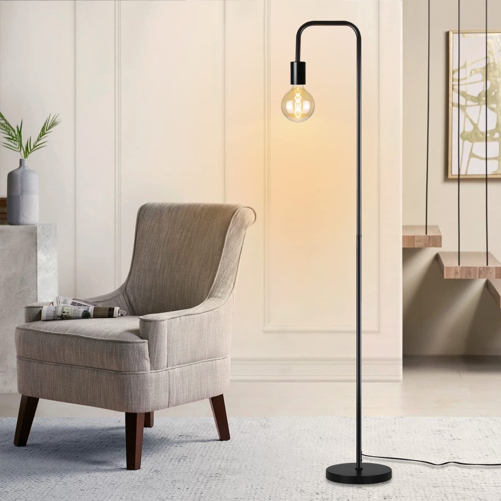 ZMH Stehlampe Wohnzimmer Vintage Industrial E27 Stehleuchte Schlafzimmer Esszimmer, ohne Leuchtmittel, Moderne minimalistische Leselampe x Montage ist erforderl – Bild 4 von 5