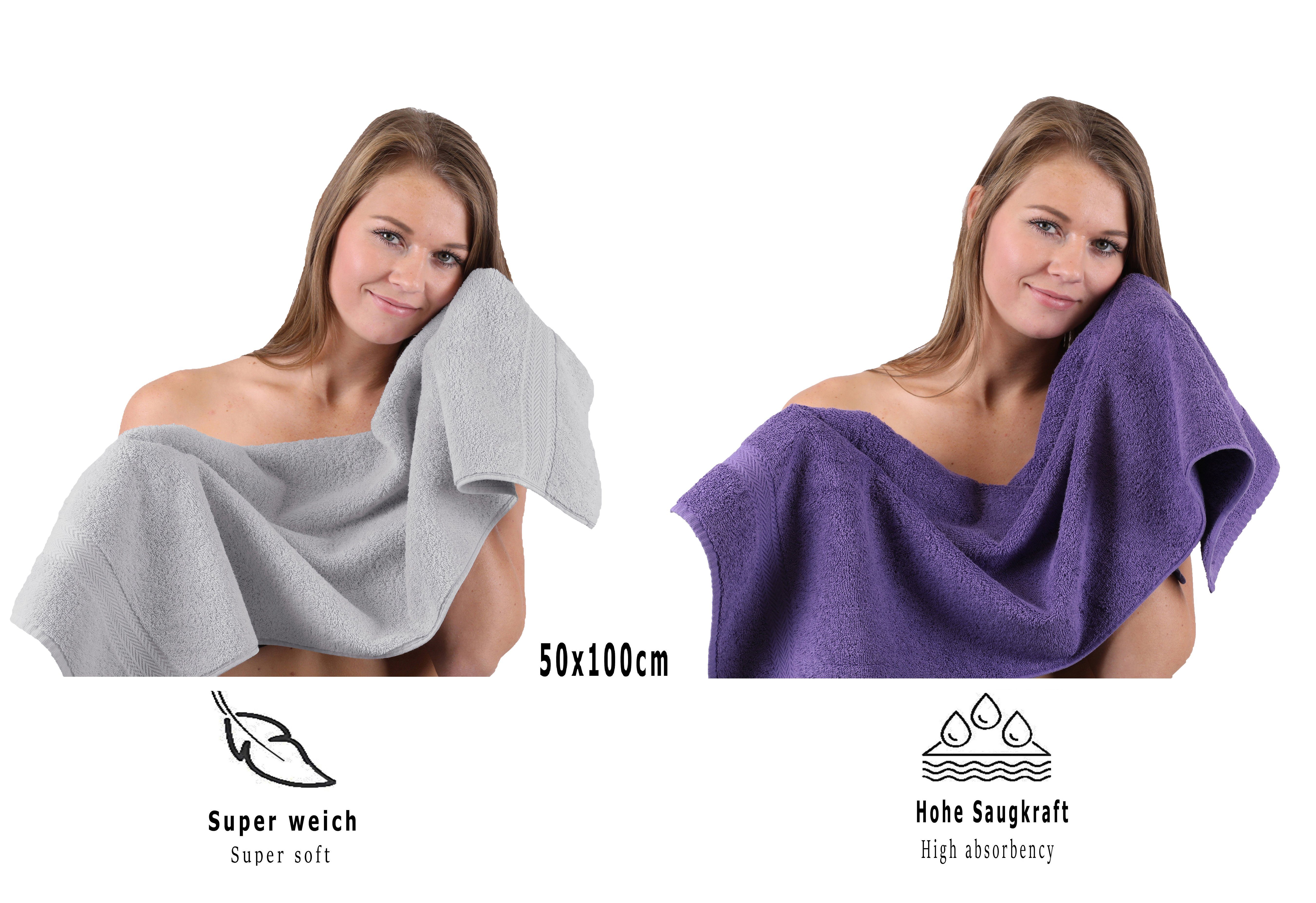 Betz Handtuch Set 10-TLG. Premium Farbe Silber Grau & Lila, 100% Baumwolle (Set, 10-St), Farbe Silber Grau & Lila – Bild 5 von 5