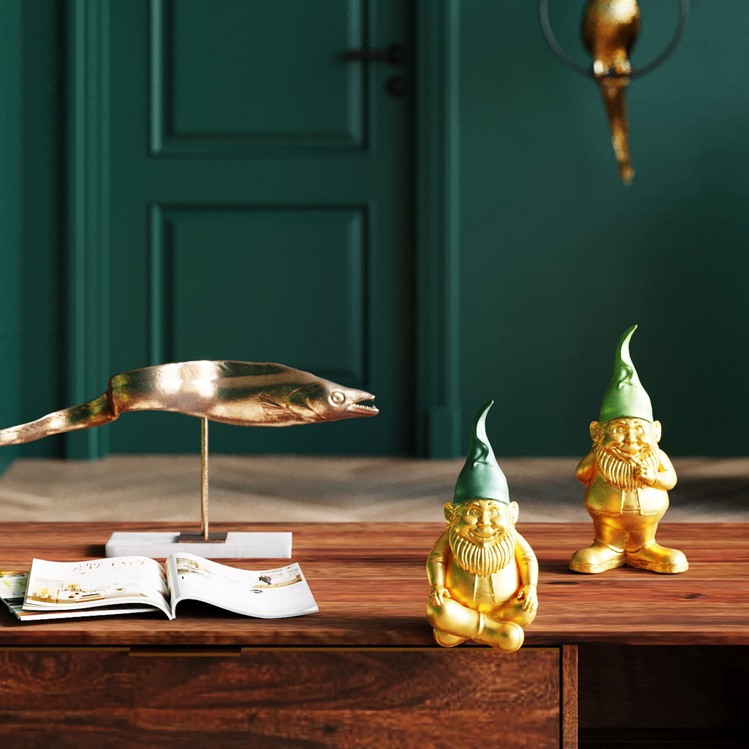 KARE Deko-Figur Zwerg Sitting, grün/goldfarben, Polyresin günstig online kaufen