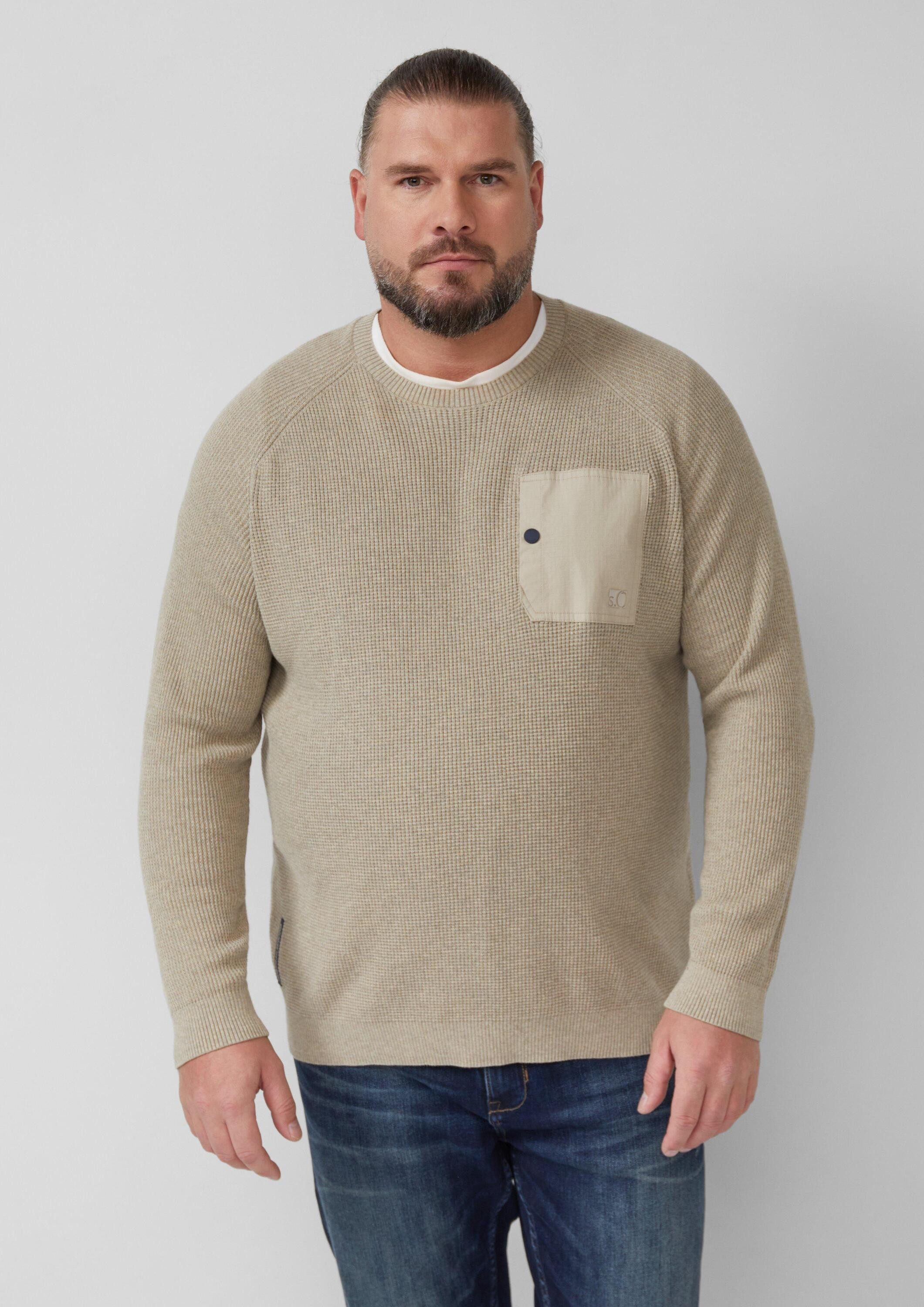 s.Oliver Longpullover Strickpullover Baumwoll-Pullover mit aufgesetzter Bru günstig online kaufen