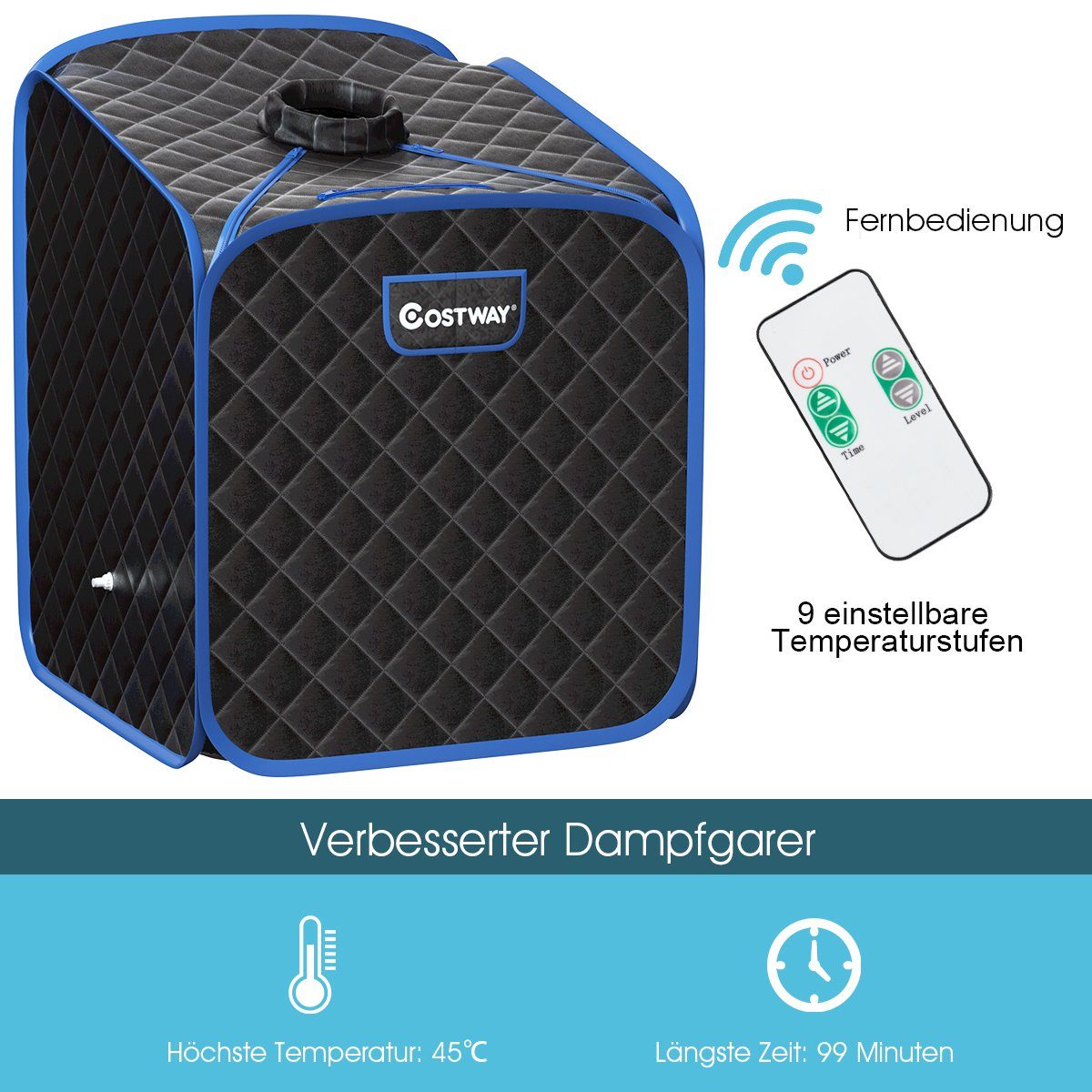 COSTWAY Sauna 2L Dampfsauna, 1000W, mit Sitz