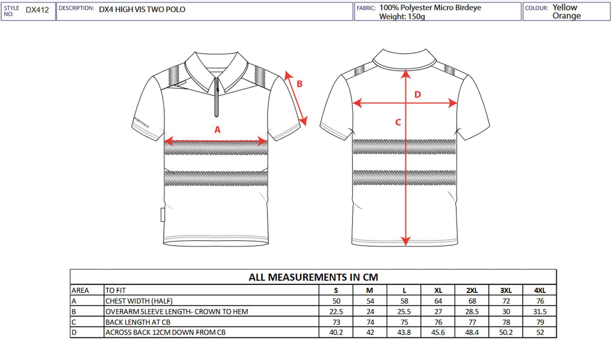Portwest Warnschutz-Shirt DX4 Warnschutz Polo Shirt mit Reißverschluss kurz günstig online kaufen