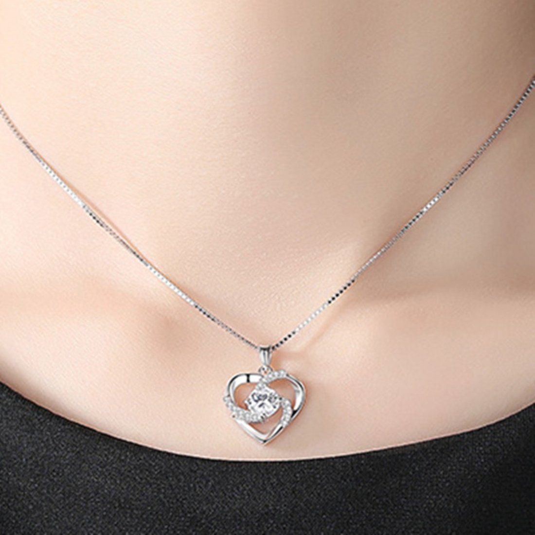 Frauen, Halskette 925 für Liebe Haiaveng Sterling Anhänger Herzanhänger Silber
