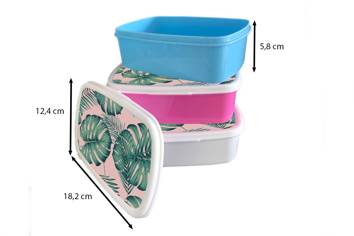 MuchoWow Lunchbox Blätter - Rosa Kinder Kunststoff, Erwachsene, Brotdose, - für Mädchen (2-tlg), Grün - Muster und Kinder Kind, - Jungs für Mädchen und - weiß - Brotbox