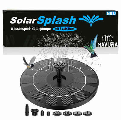 MAVURA Solarpumpe SolarSplash Solar Springbrunnen Wasserspiel Teichpumpe Fontäne, Solar Pumpe mit 6 Effekt-Aufsätzen