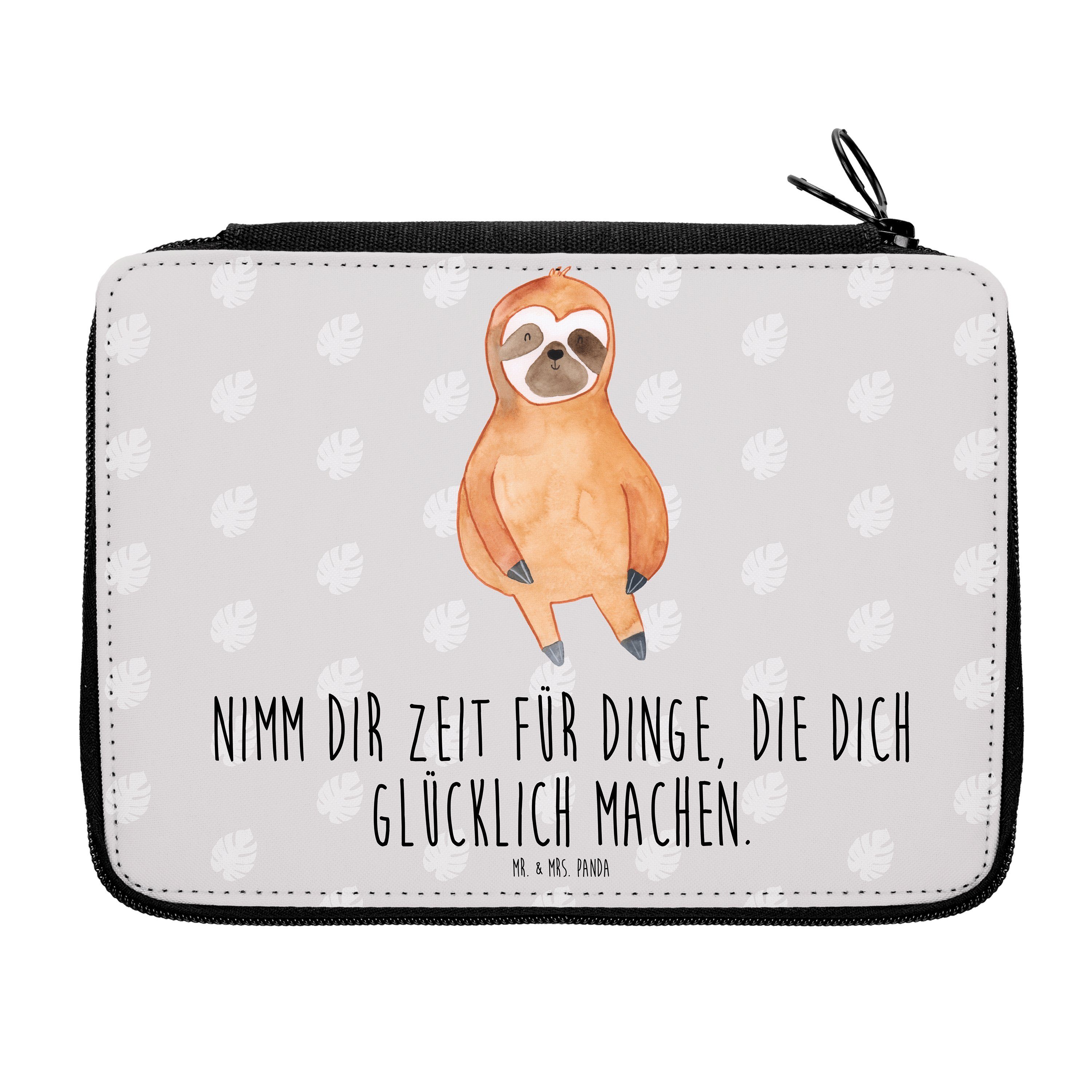 Mr. & Mrs. Panda Federmäppchen Faultier Zufrieden - Grau Pastell - Geschenk, happy, Büro Stifte Etui, (1-tlg)