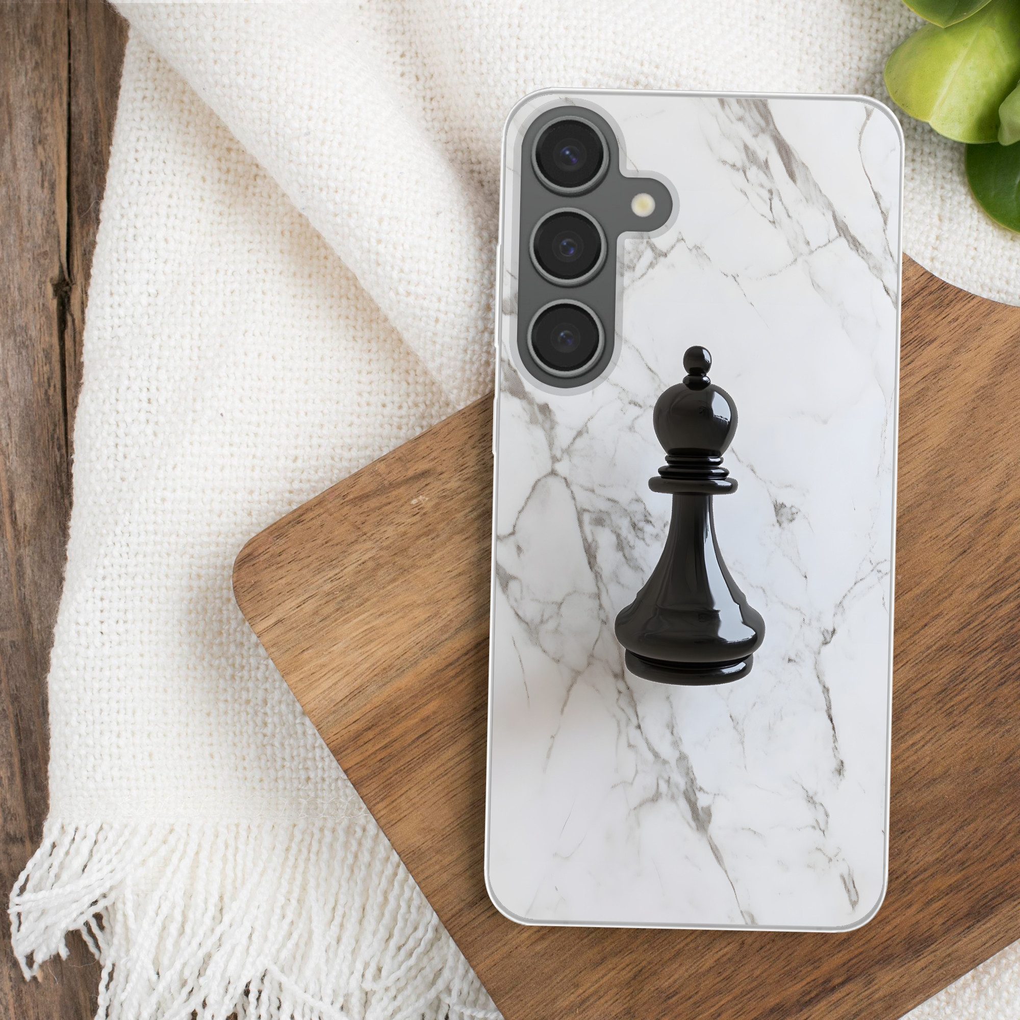 MuchoWow Handyhülle für Samsung Galaxy S24 Plus Schachfigur - Läufer - Schwarz - Marmor, Phone Case, Silikon, Schutzhülle Dünn