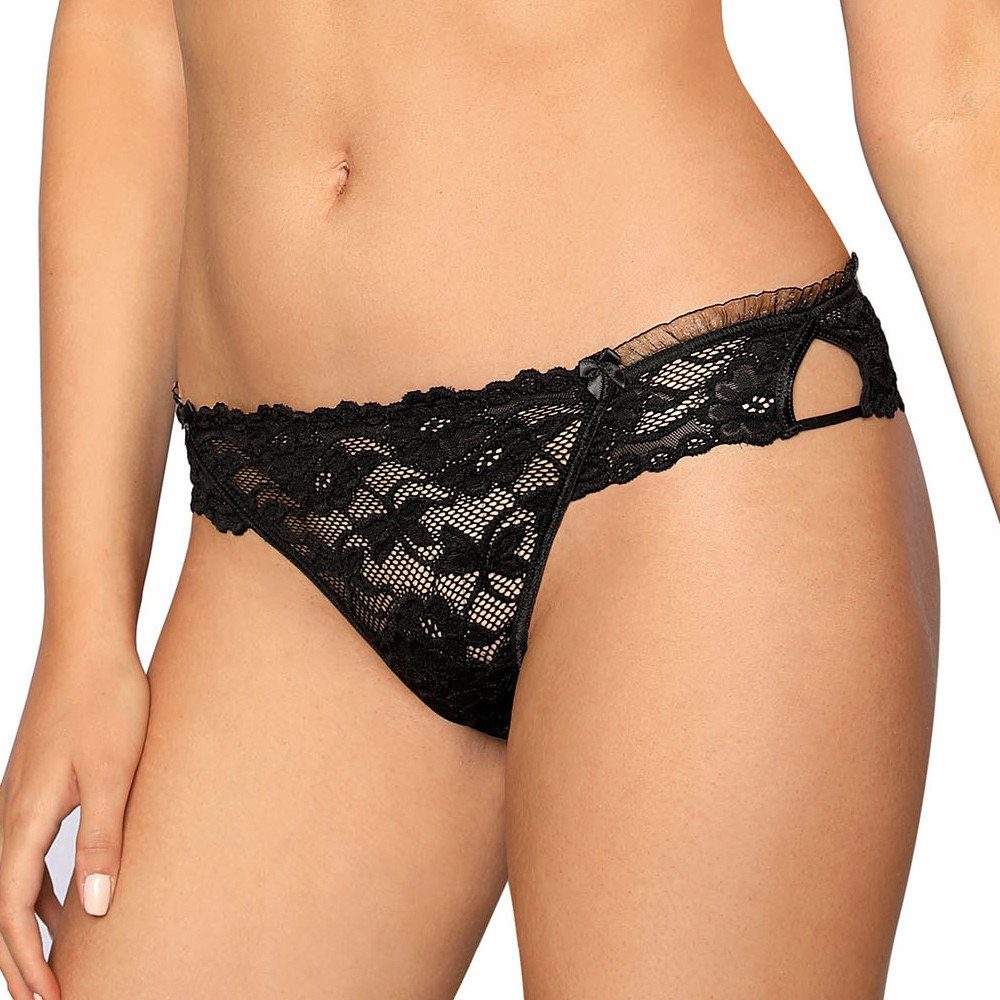 Róza Lingerie String String Carmen schwarz + Spitze und Tüll Höschen transparent Blumenmust (einzel, 1-St)