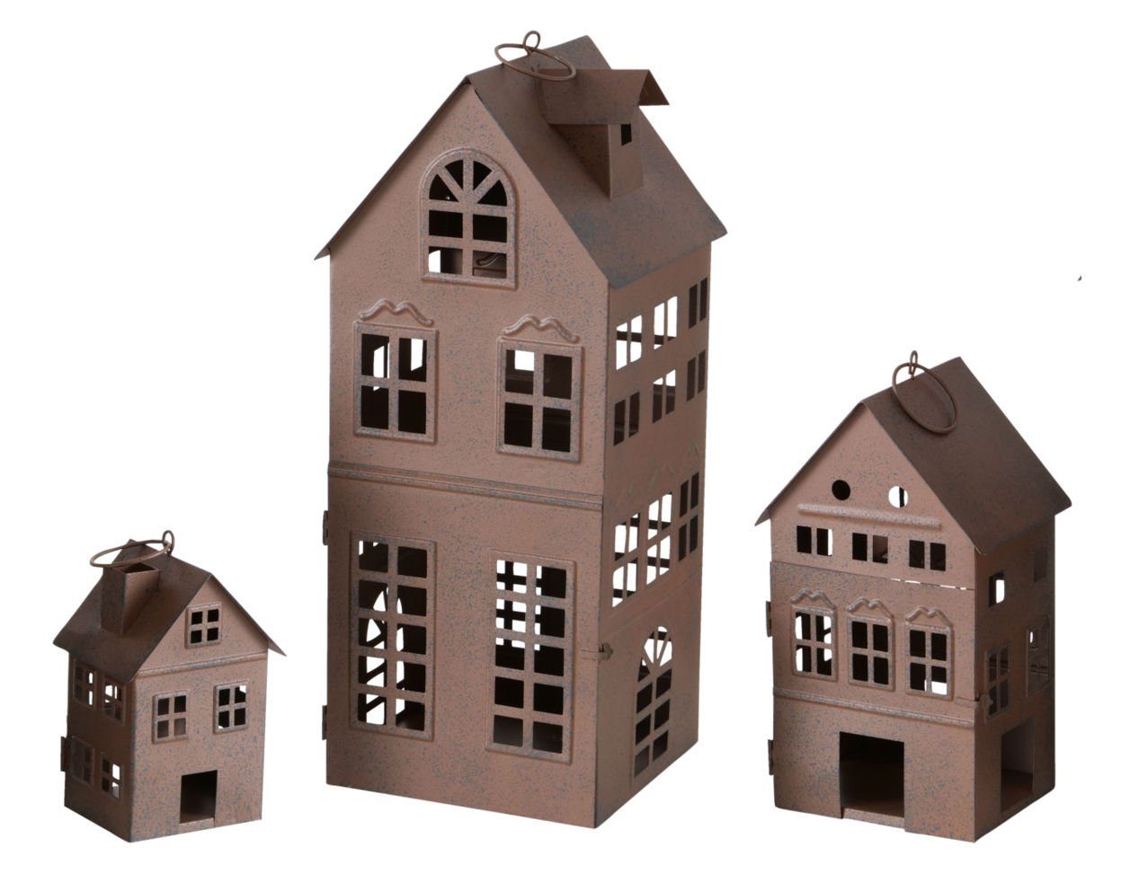 Spetebo Kerzenlaterne Haus Laterne 3er Set 35/21/13 cm Edel Rost Optik (Set günstig online kaufen
