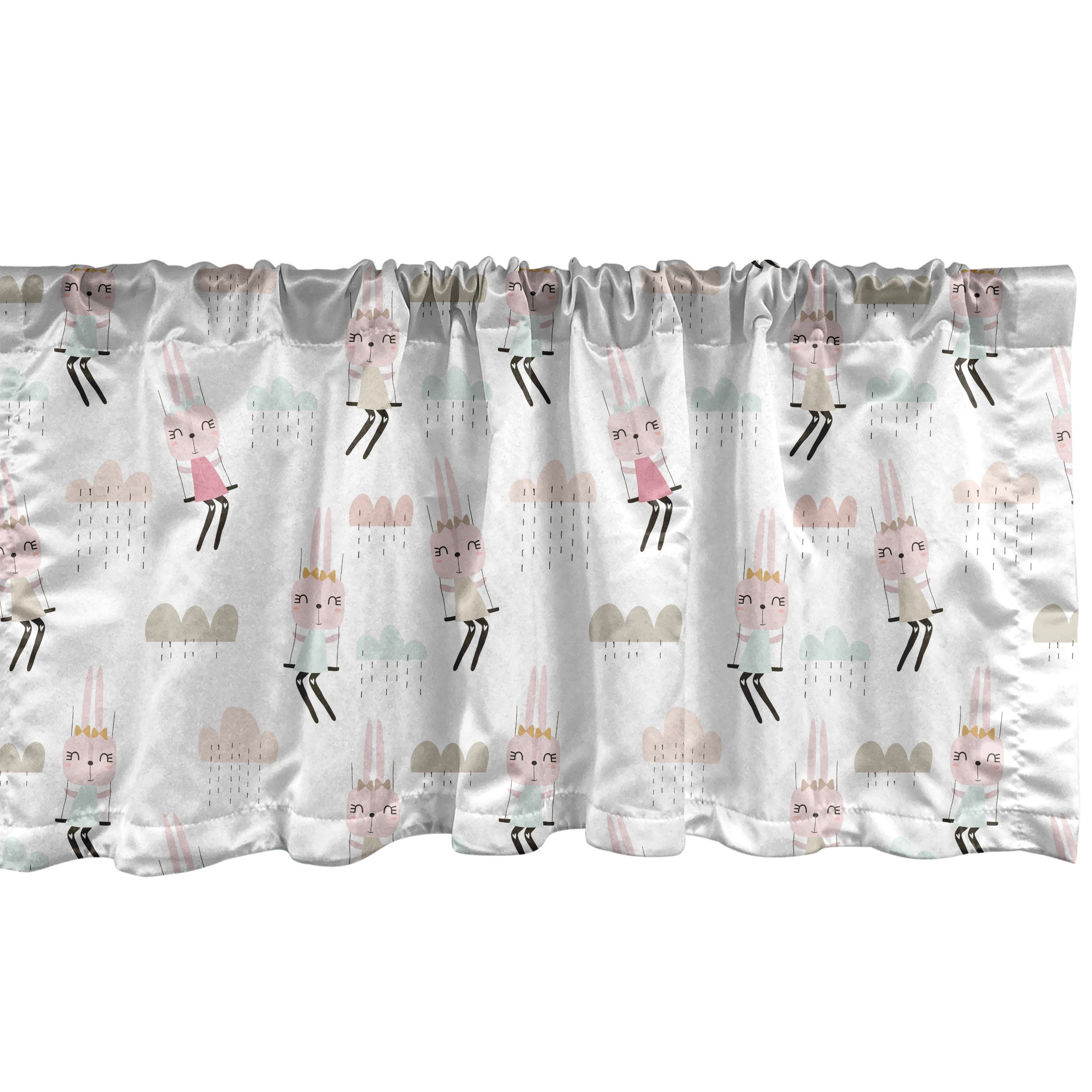Scheibengardine Vorhang Volant für Küche Schlafzimmer Dekor mit Stangentasche, Abakuhaus, Microfaser, Tier Doodle Kaninchen-Mädchen