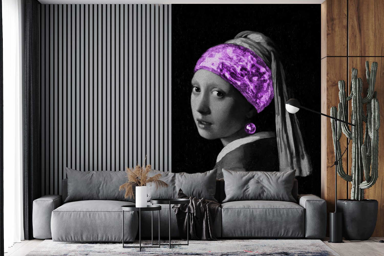 Tapete Vermeer (3 Mädchen Wohnzimmer, mit Das bedruckt, MuchoWow Johannes dem Vinyl Montagefertig Matt, Wandtapete Perlenohrring Lila, - Fototapete für - St),