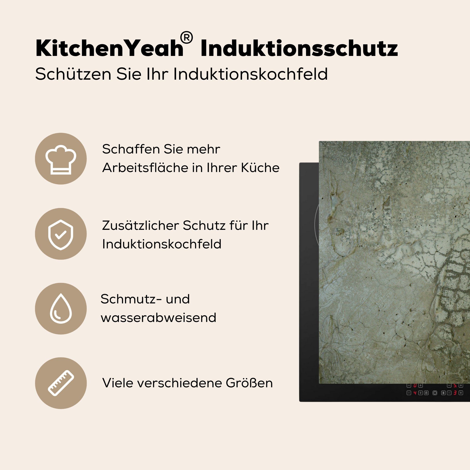 Wand (1 - Ceranfeldabdeckung, Grün MuchoWow tlg), Arbeitsplatte 78x78 - cm, Olive - Erde, küche für Vinyl, Herdblende-/Abdeckplatte