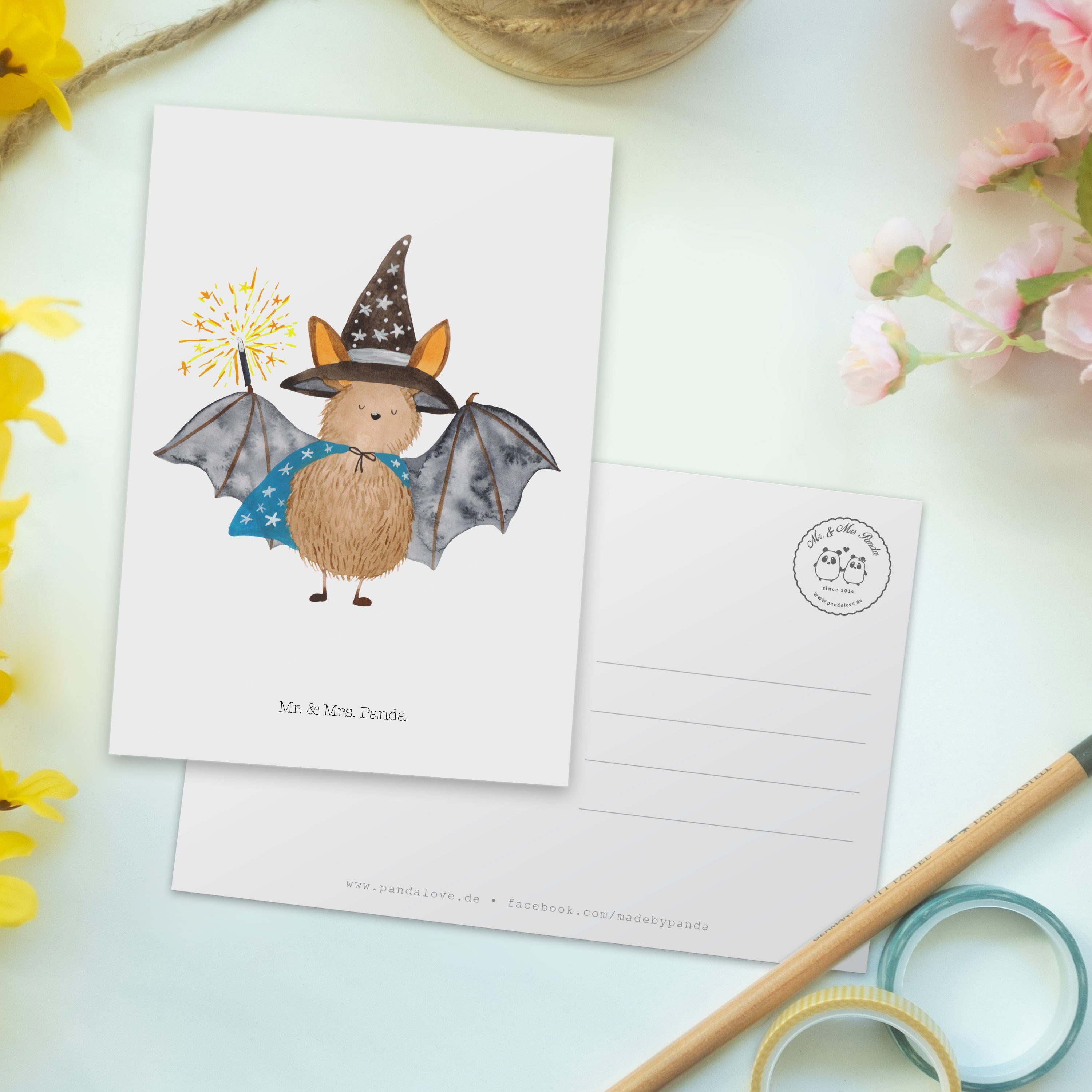 Mrs. Postkarte lustig Geschenk, - Tiere, Mr. Weiß Fledermaus & Einladungskarte, Panda Zauberer -
