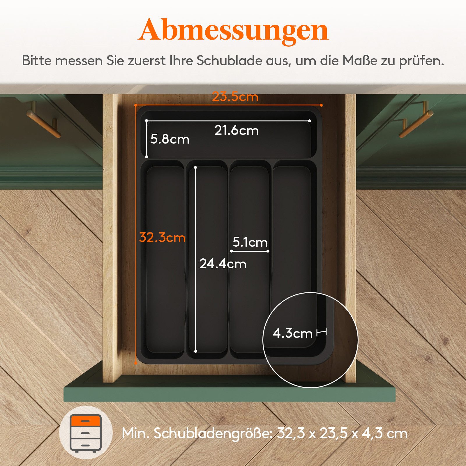 Lifewit Besteckeinsatz Besteckkasten für Schubladen mit Deckel