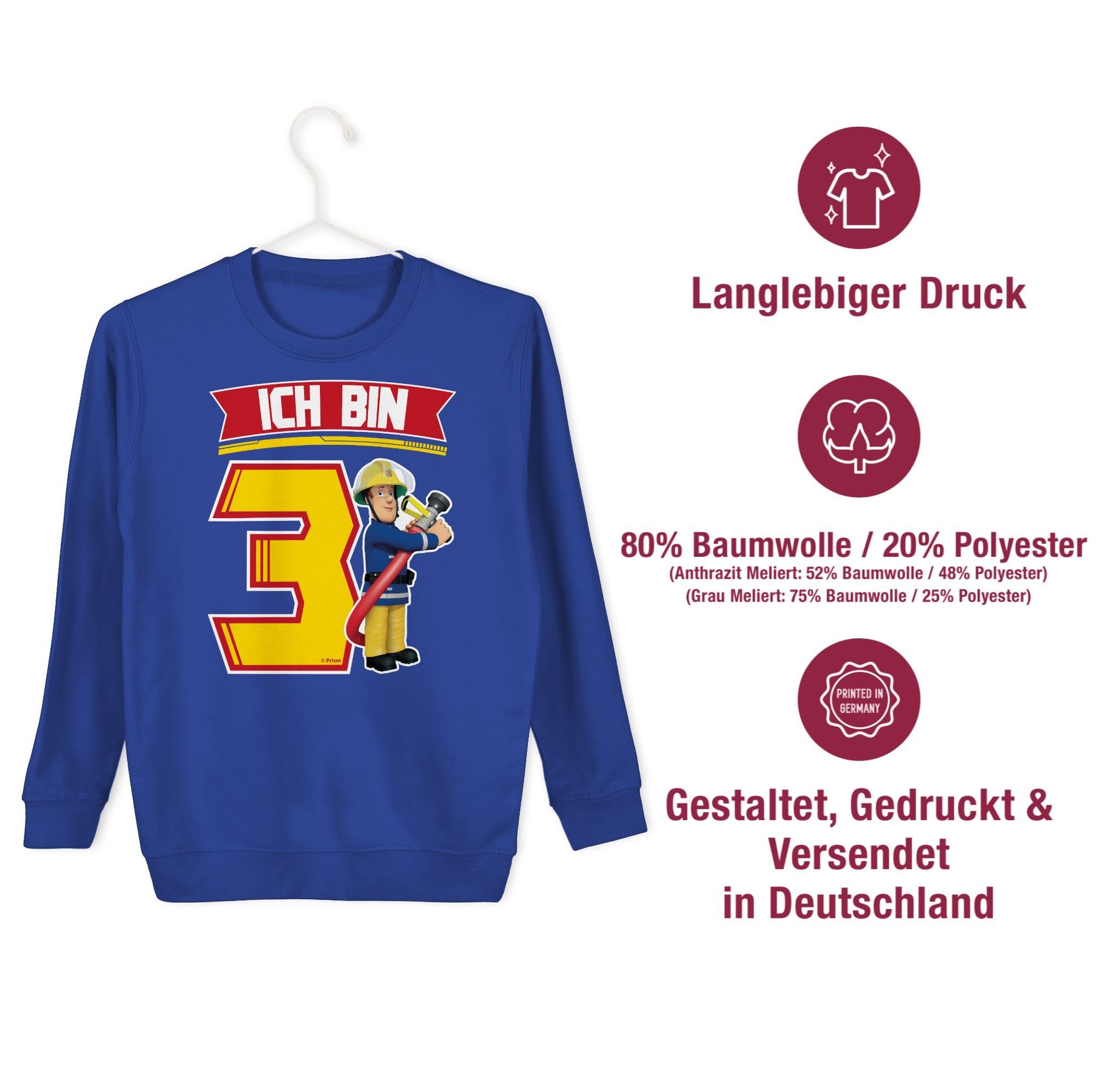 Shirtracer 1 Royalblau Jungen Sam Feuerwehrmann 3 - bin Sam Ich Sweatshirt