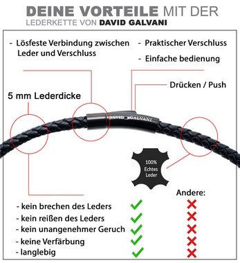 David Galvani Kette mit Anhänger Herren Lederkette Schwarz mit Edelstahl Beads, Handmade in Deutschland