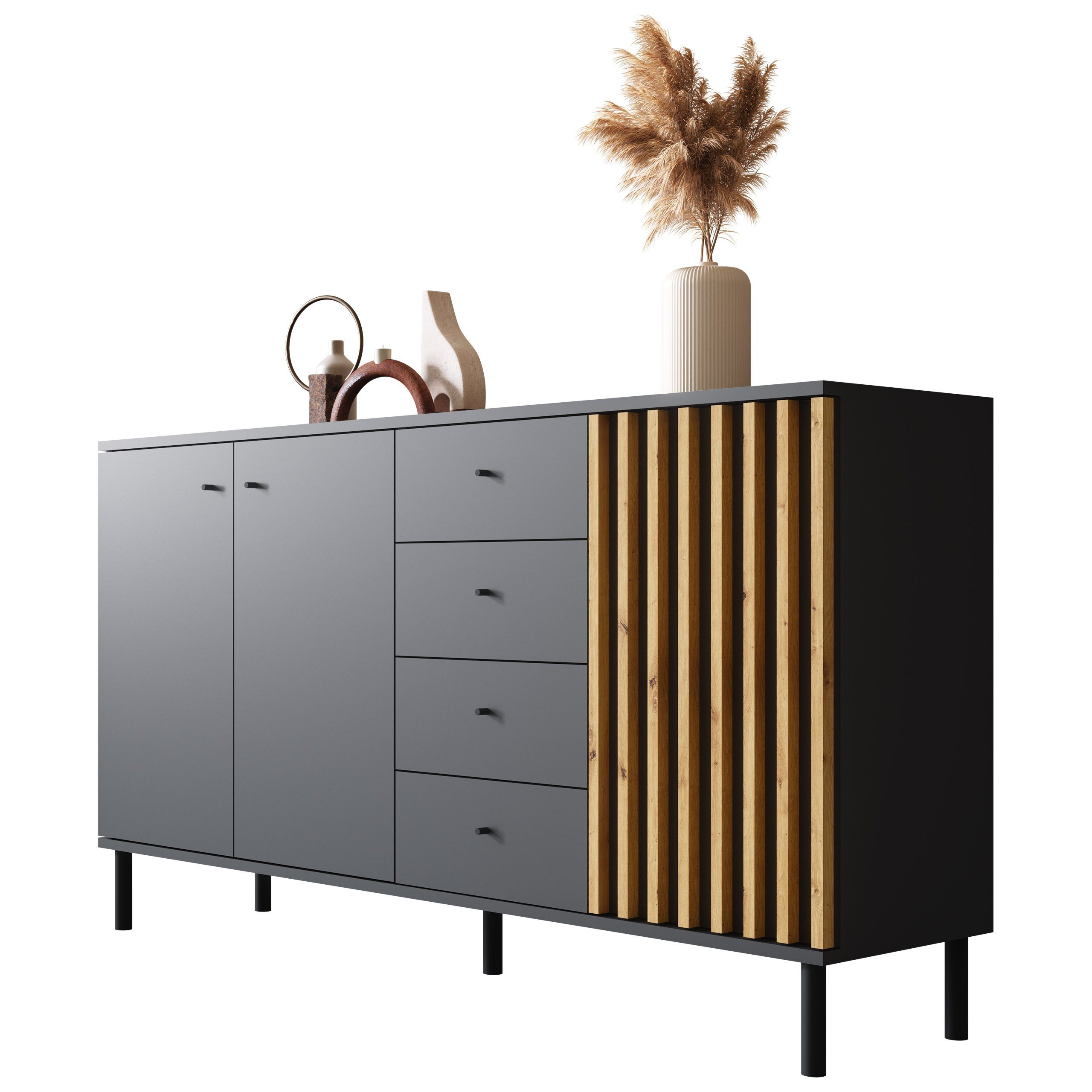 Newroom Sideboard Ebono, Schwarz Sideboard Modern Wandpaneel Vintage Highbo günstig online kaufen