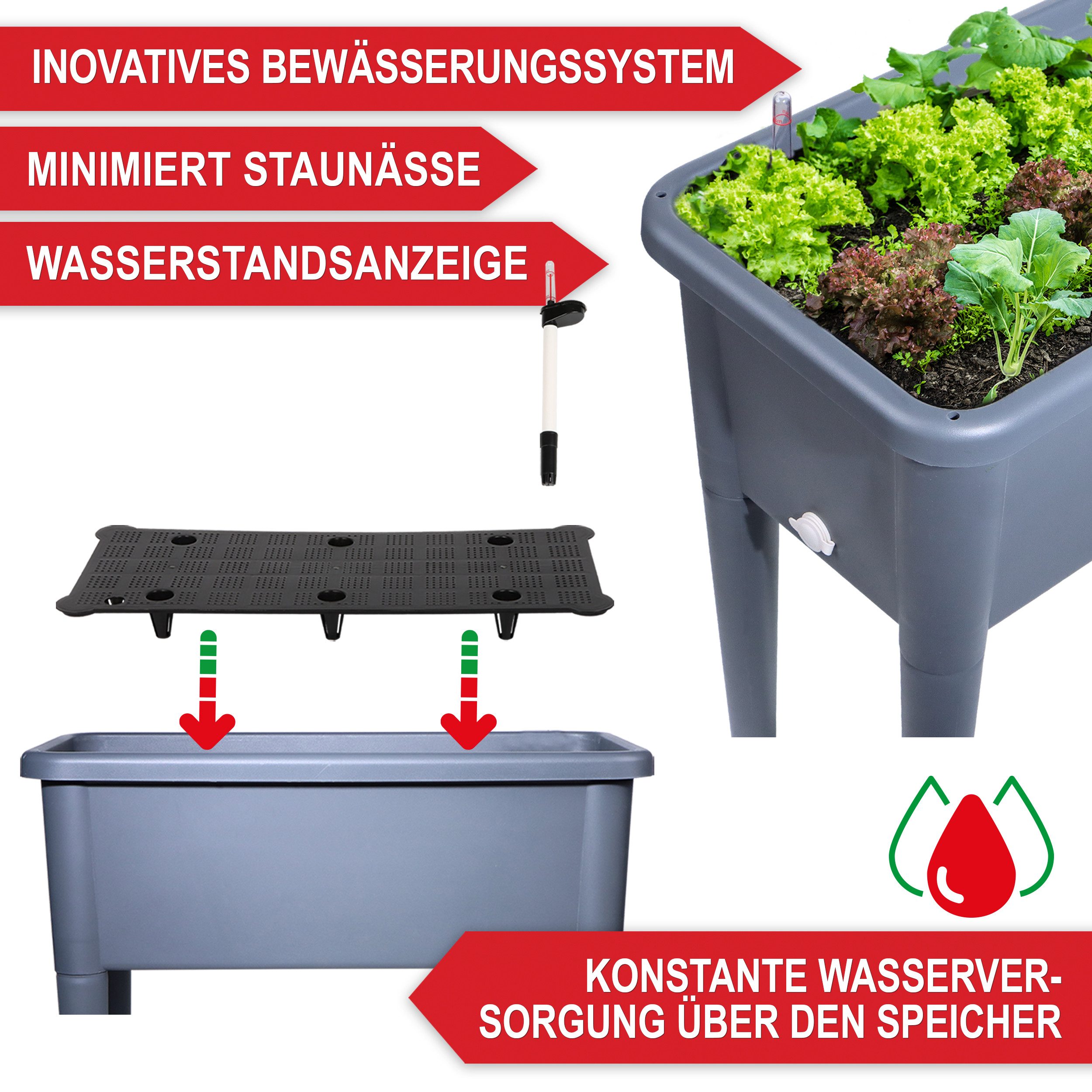 Onbest Hochbeet Kunststoff mit Deckel 76x66,5x37cm, wetterfest, inklusive Gartenwerkzeug Set