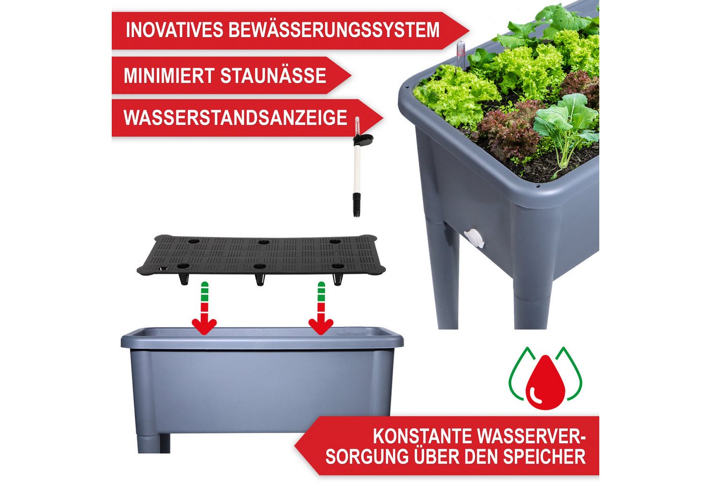 Thumbnail - Onbest Hochbeet Kunststoff mit Deckel 76x66,5x37cm, wetterfest, inklusive Gartenwerkzeug Set