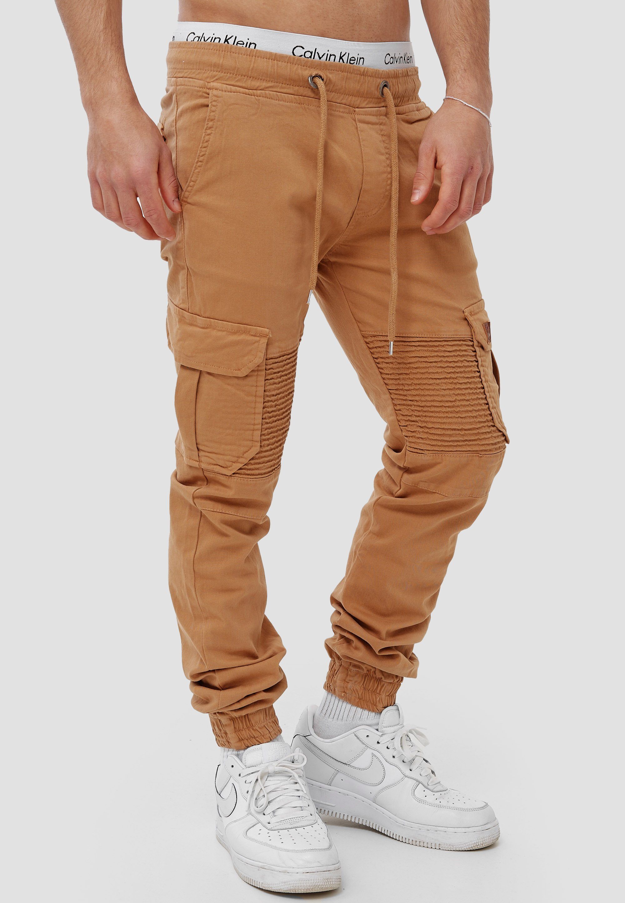 OneRedox Straight-Jeans H-3414 (Chino Cargohose Beige Casual Business 1-tlg) Streetwear, Freizeit