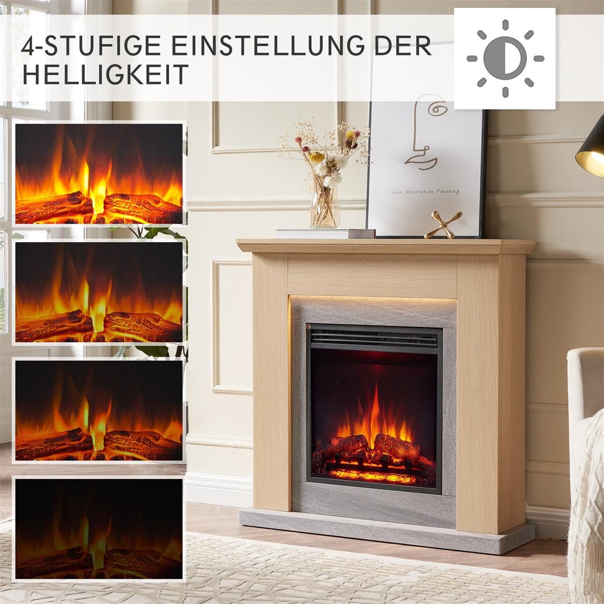 Balderia Elektrokamin Pandora, Standkamin mit 3D Flamme, 13 LED-Farben, 2000 W