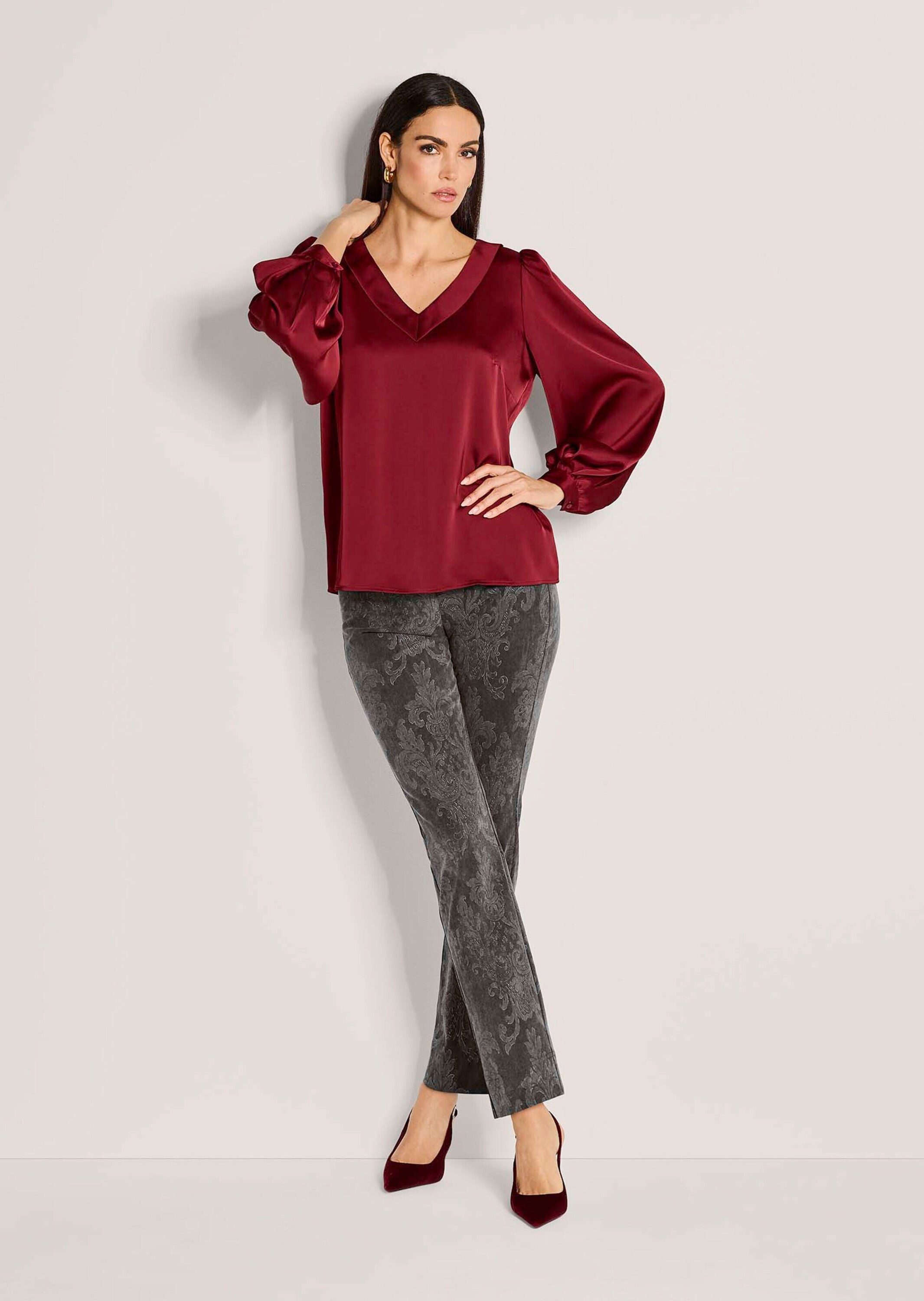 MADELEINE Langarmbluse Elegante Bluse mit V-Ausschnitt Satin-Glanz, V-Aussc günstig online kaufen