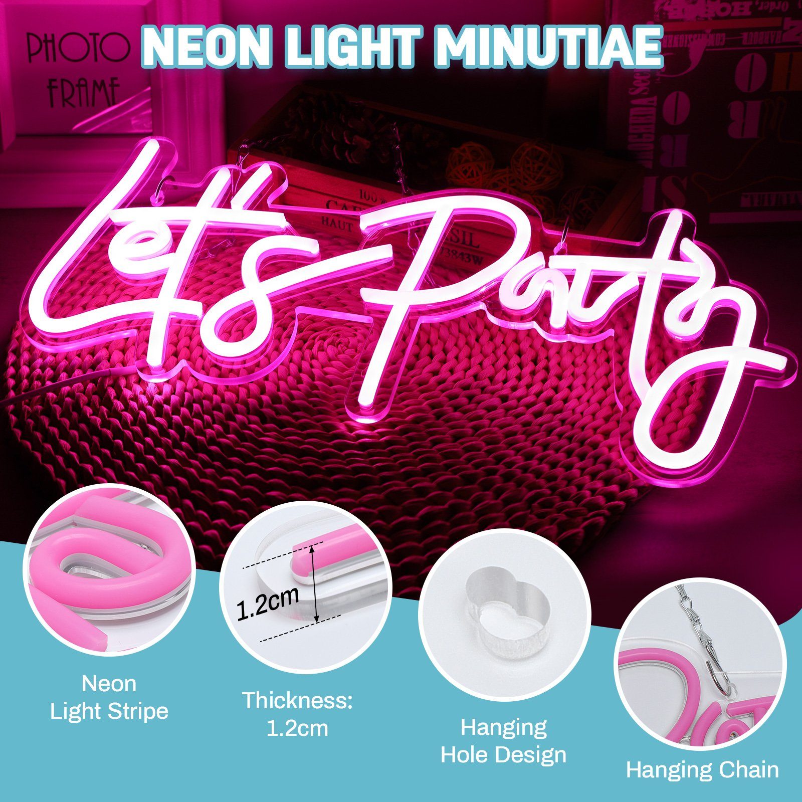 LED Dekolicht Dekoration für Neonlicht Let's LED Wanddekoration,Geburtstagsfeier,Party Party Schlafzimmer, MUPOO Rosa Stripe,Licht LED für Dekolicht Neonschild,LED