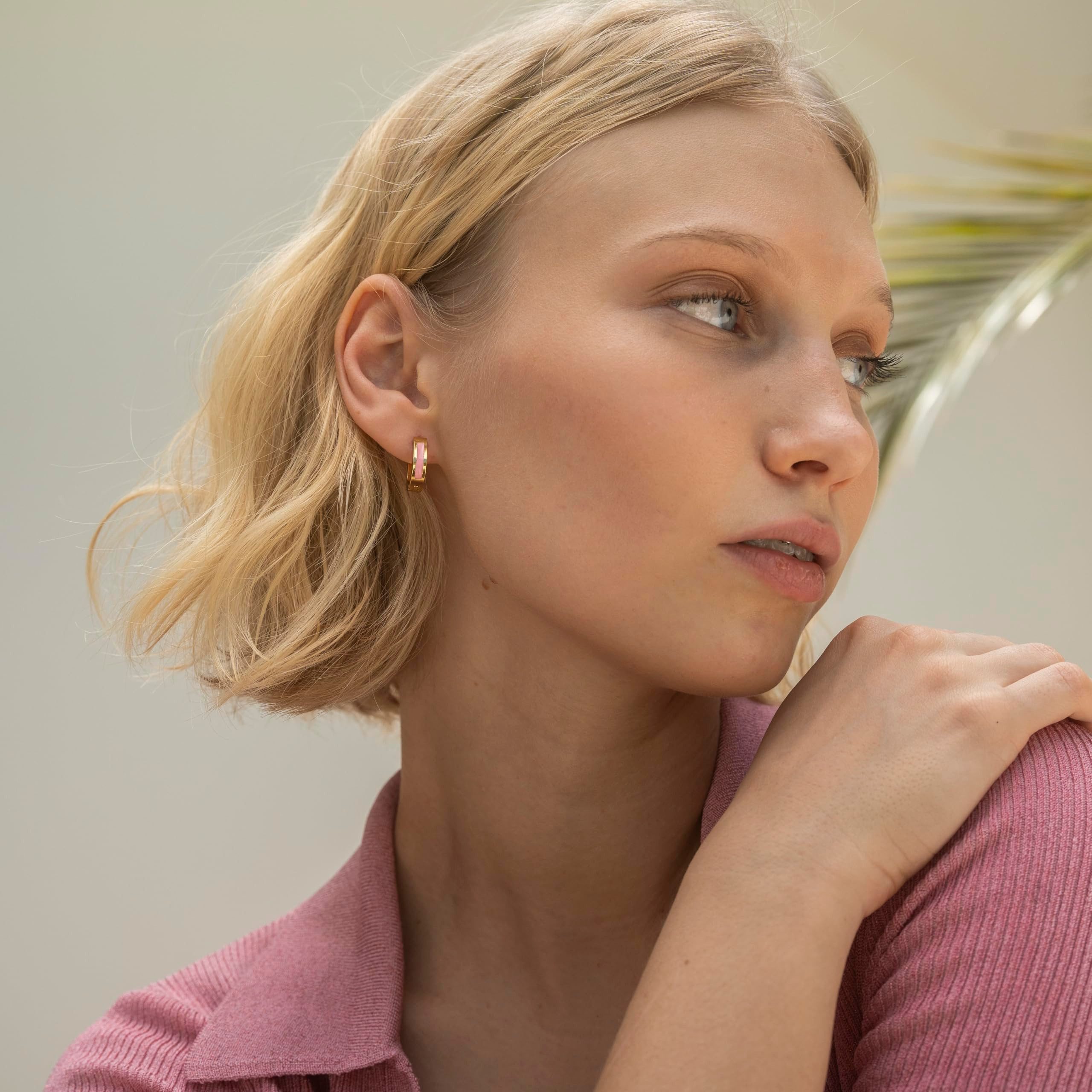 Made by Nami Ohrring-Set Tropfenförmige Ohrringe Gold mit Rosa Highlight, Wasserfester Schmuck Geschenk für Sie