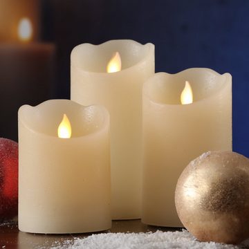 MARELIDA LED-Kerze LED Kerzenset Echtwachs bewegliche Flamme Fernbedienung 3er Set creme (3-tlg)