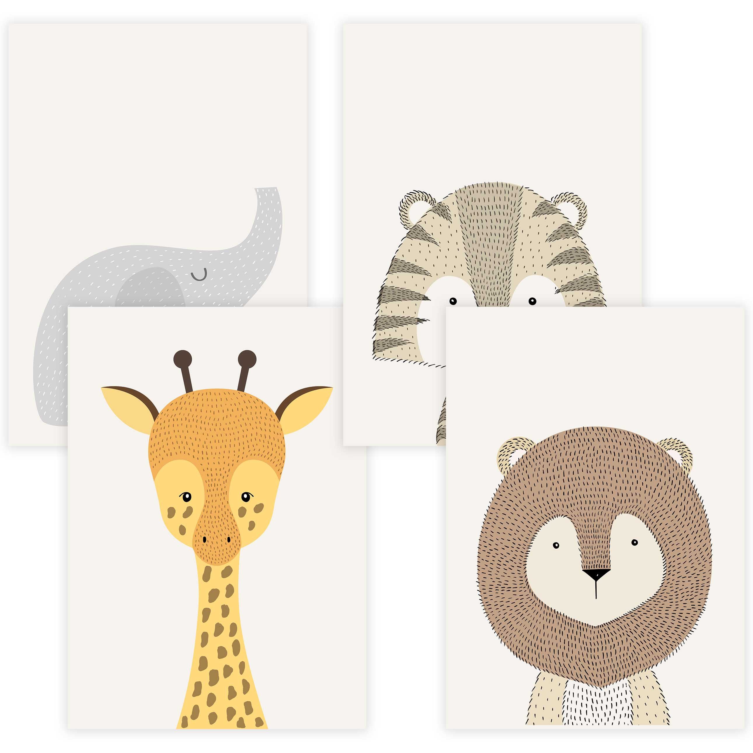 Poster Kinderzimmer Poster 4er Set Premium P716 / Safaritiere