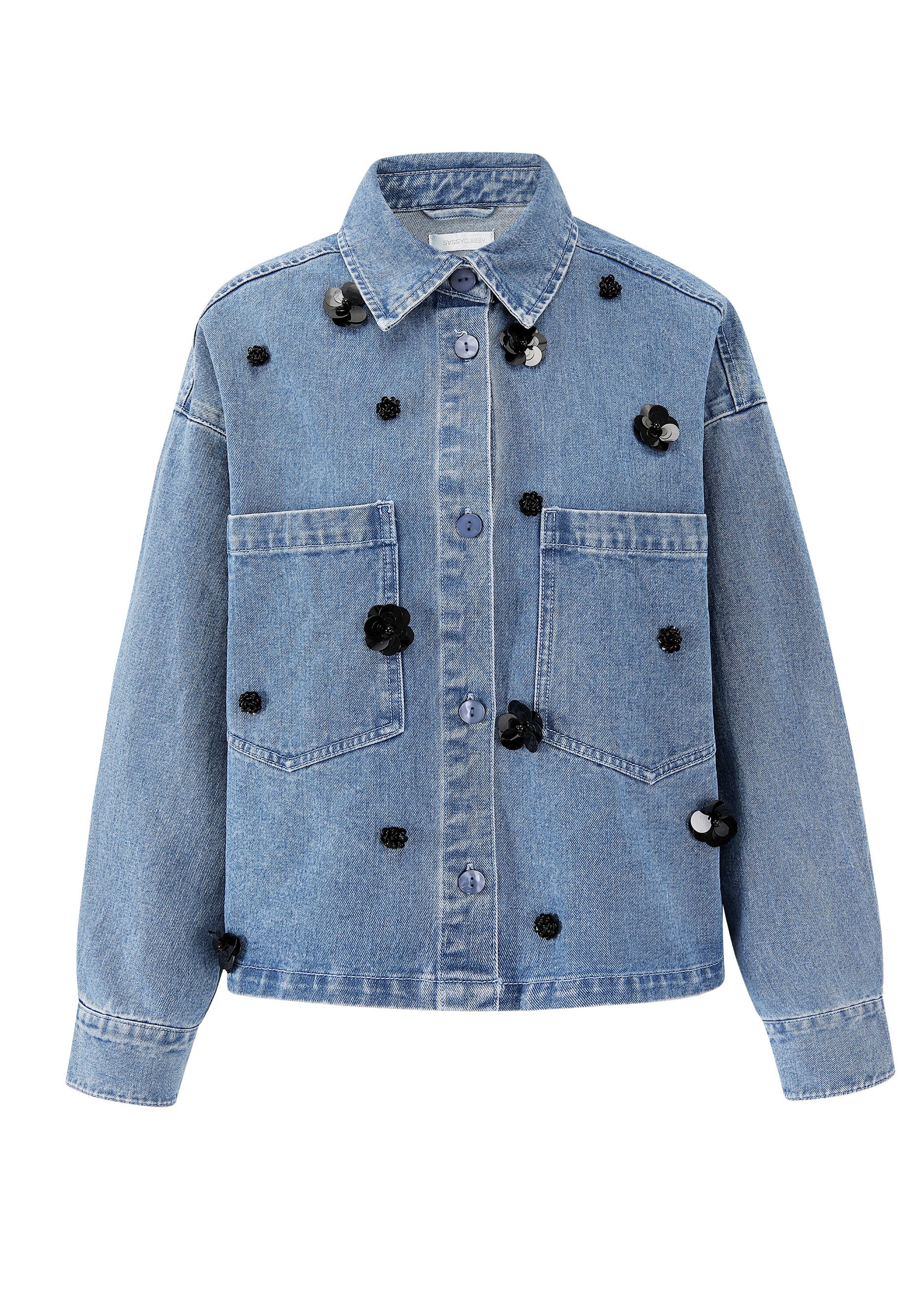 SASSYCLASSY Blusenjacke Jeansjacke mit Blumenapplikationen für Damen Oversi günstig online kaufen
