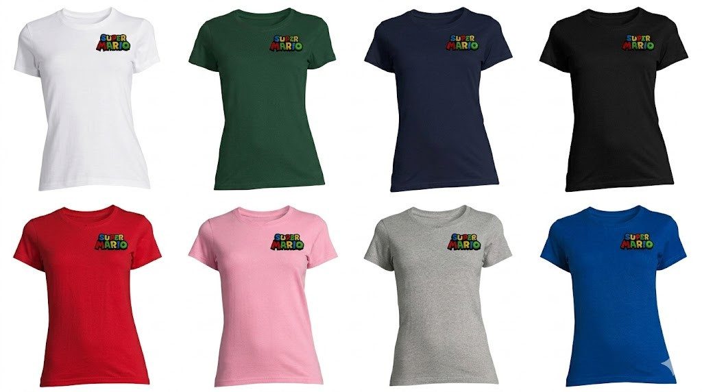 Blondie & Brownie T-Shirt Mario Luigi Peach Yoshi Patch Damen T-Shirt Retro Gaming Design Shirt (Einzelstück, Einzelartikel) RetroPatch Gaming Streetwear Logo