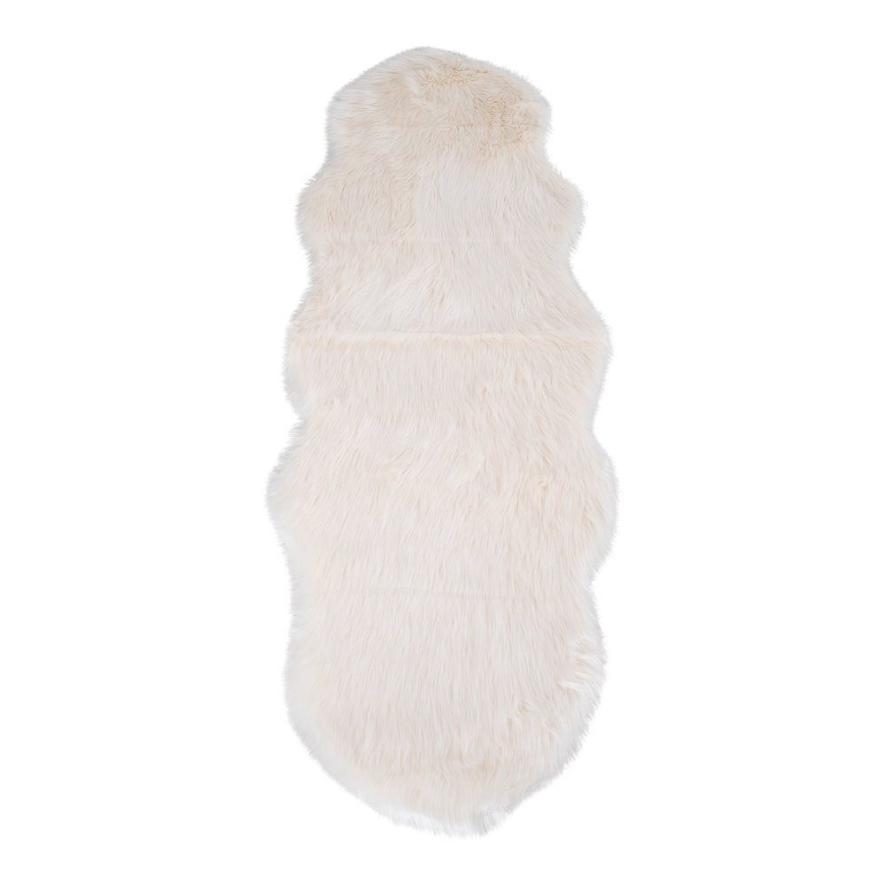 tinkaro Fellteppich Künstliches Lammfell 180 x 60 cm Elfenbein, leicht geschwungene Form, Höhe: 6.5 mm, Flauschiger Teppich aus Polyester als weiche Unterlage im Wohnzimmer