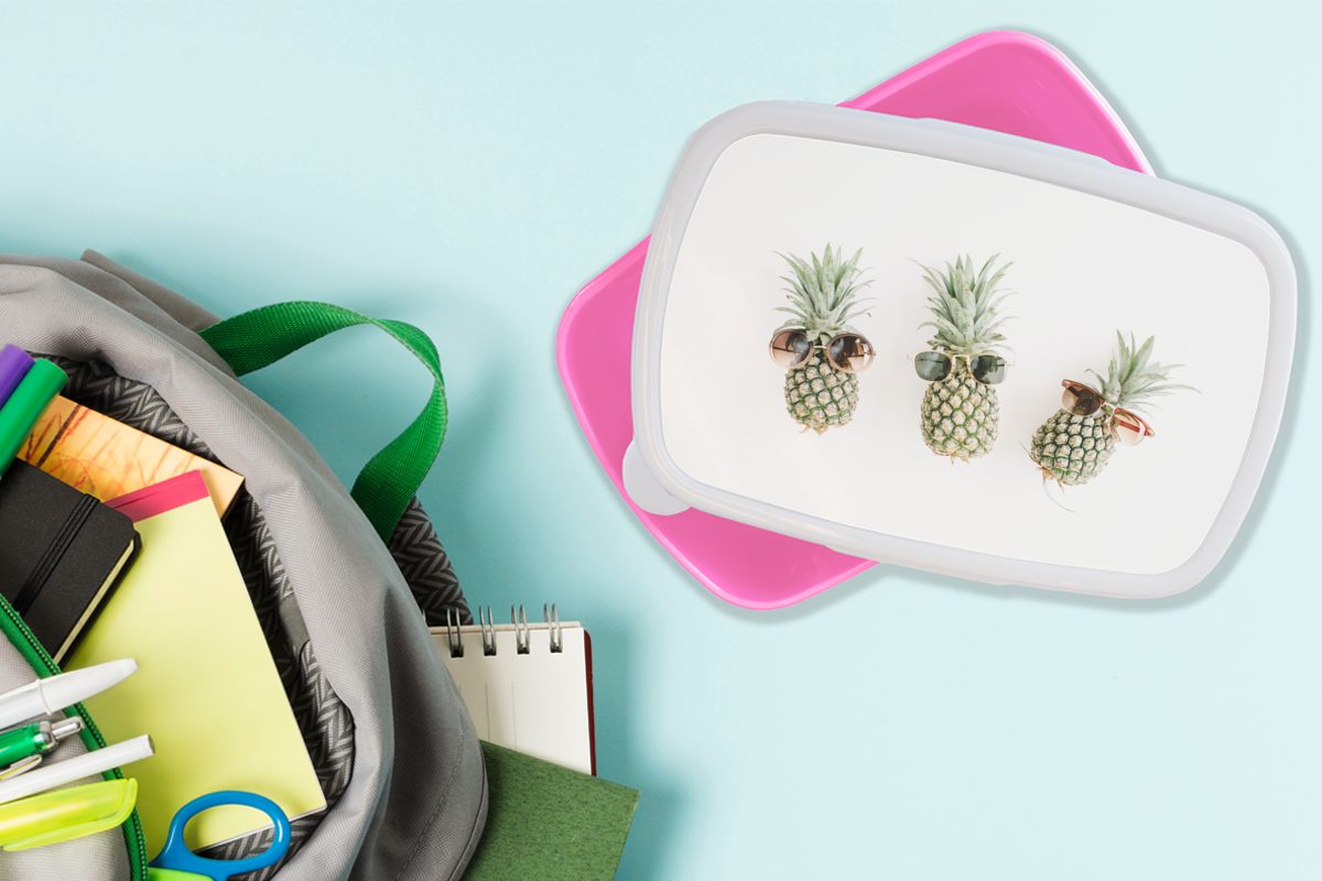 - Ananas Lunchbox rosa Snackbox, Mädchen, für Kinder, MuchoWow Brotbox - Sonnenbrille, Tropisch Brotdose Kunststoff, (2-tlg), Kunststoff Erwachsene,