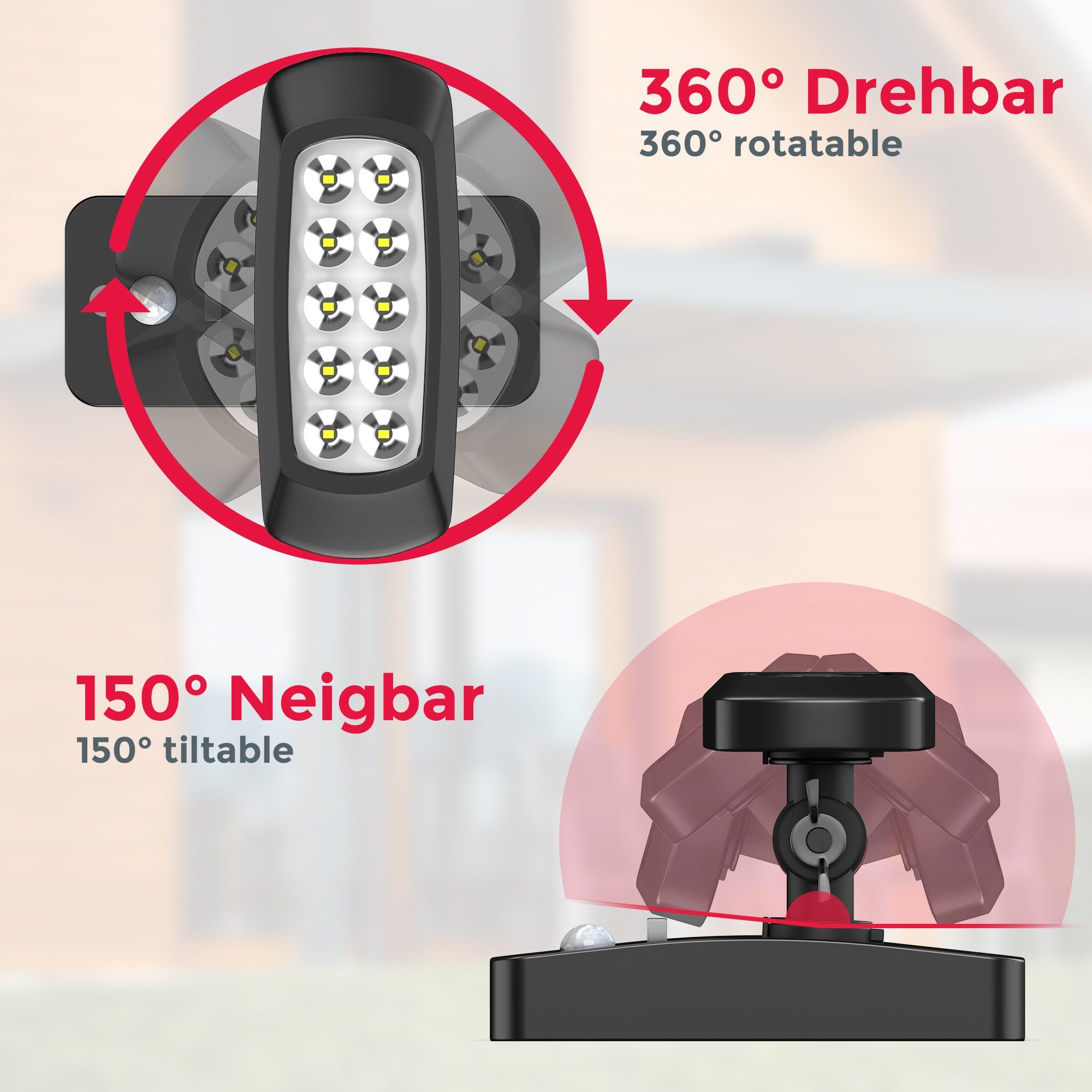 B.K.Licht Außen-Wandleuchte BK_AS1213 Solar-Außenleuchte LED Bewegungsmelder, Kaltweiß, fest Dämmerungssensor, IP44-Spritzwasserschutz, mit Kaltweißes Solarlampe 6.500K LED Licht, integriert