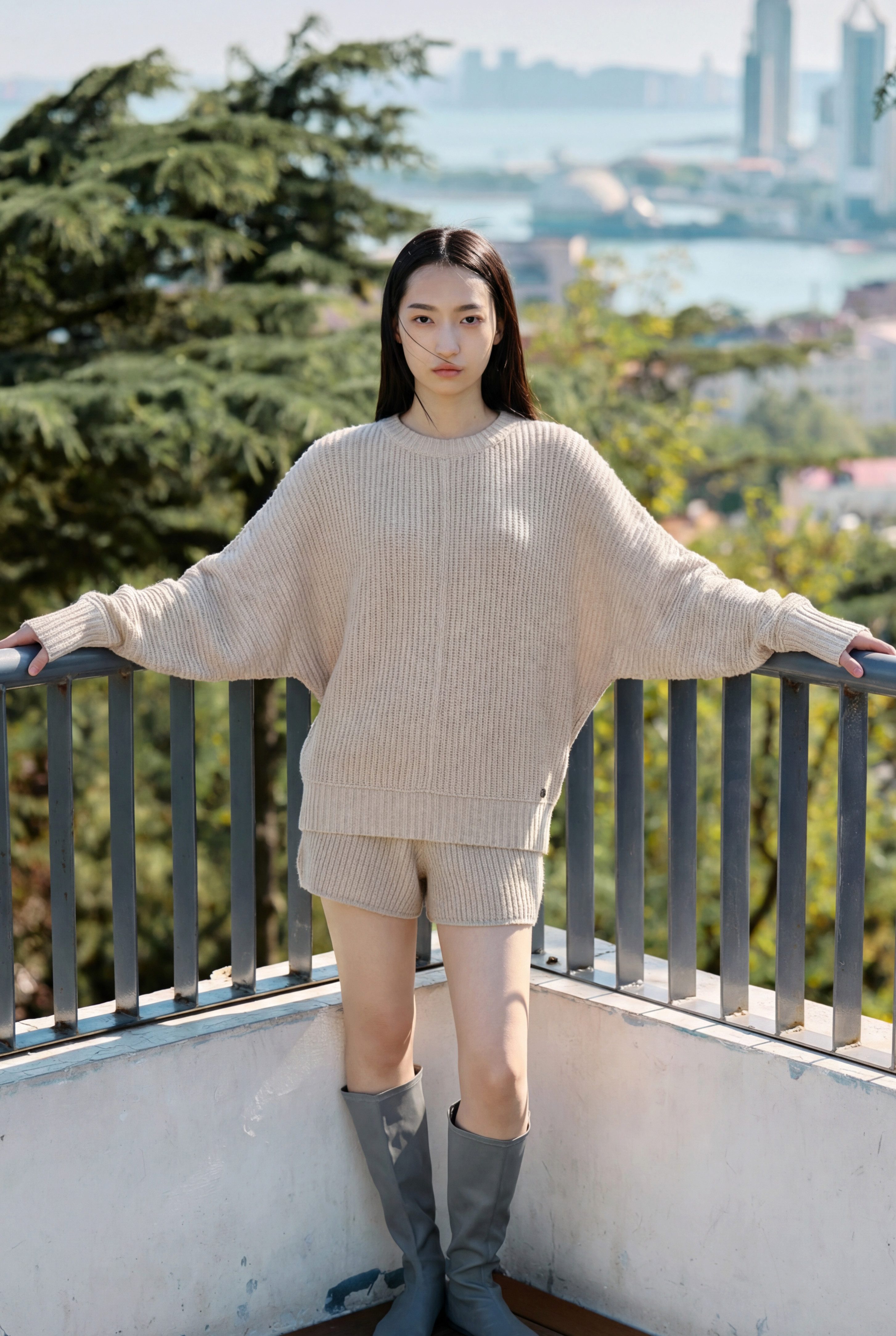 Zaubermond Strickpullover Lockerer Fledermausärmel Pullover Damen Beige Frühling