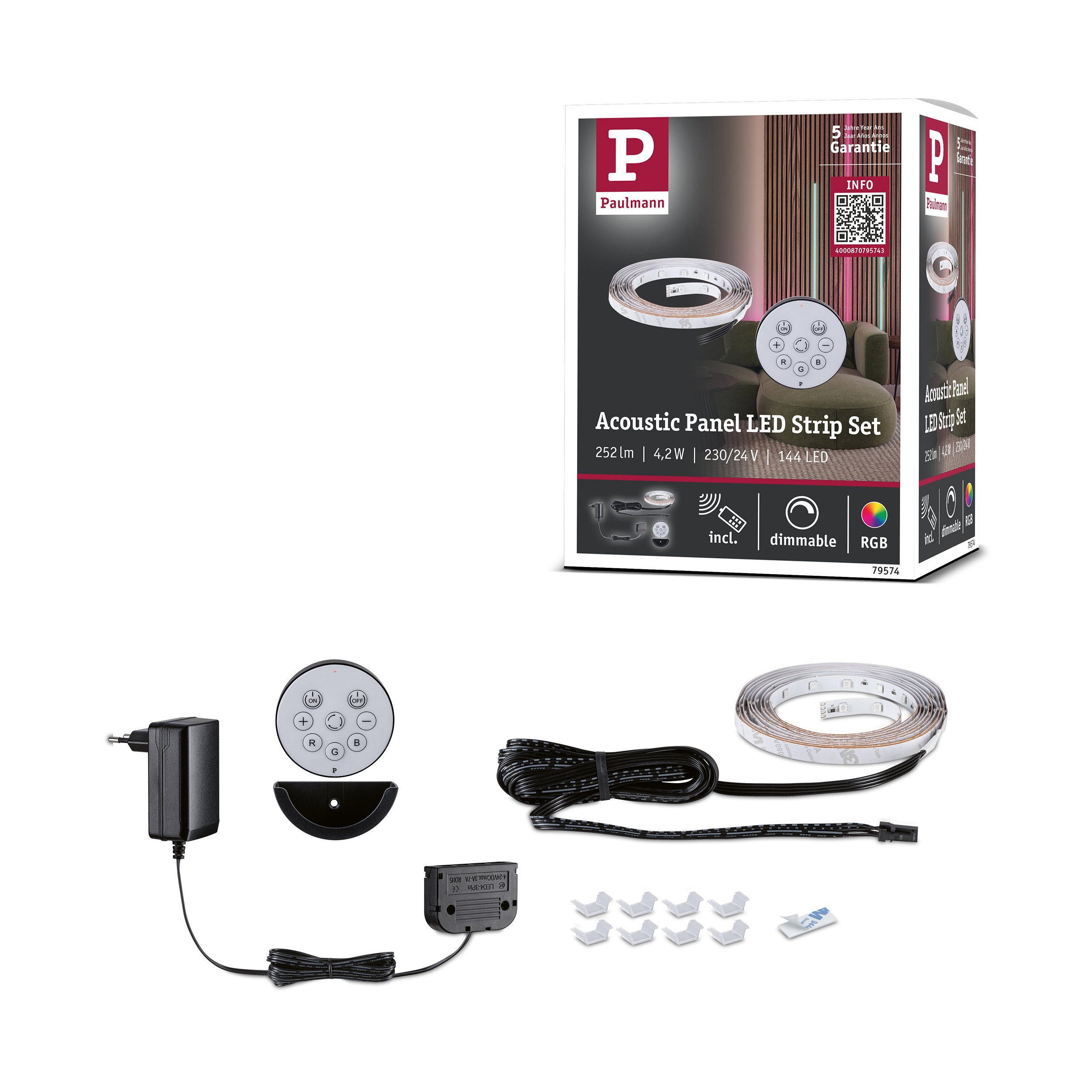 Paulmann LED Stripe LED Strip Akkustik Paneel Basisset 2,4m RGB Schwarz