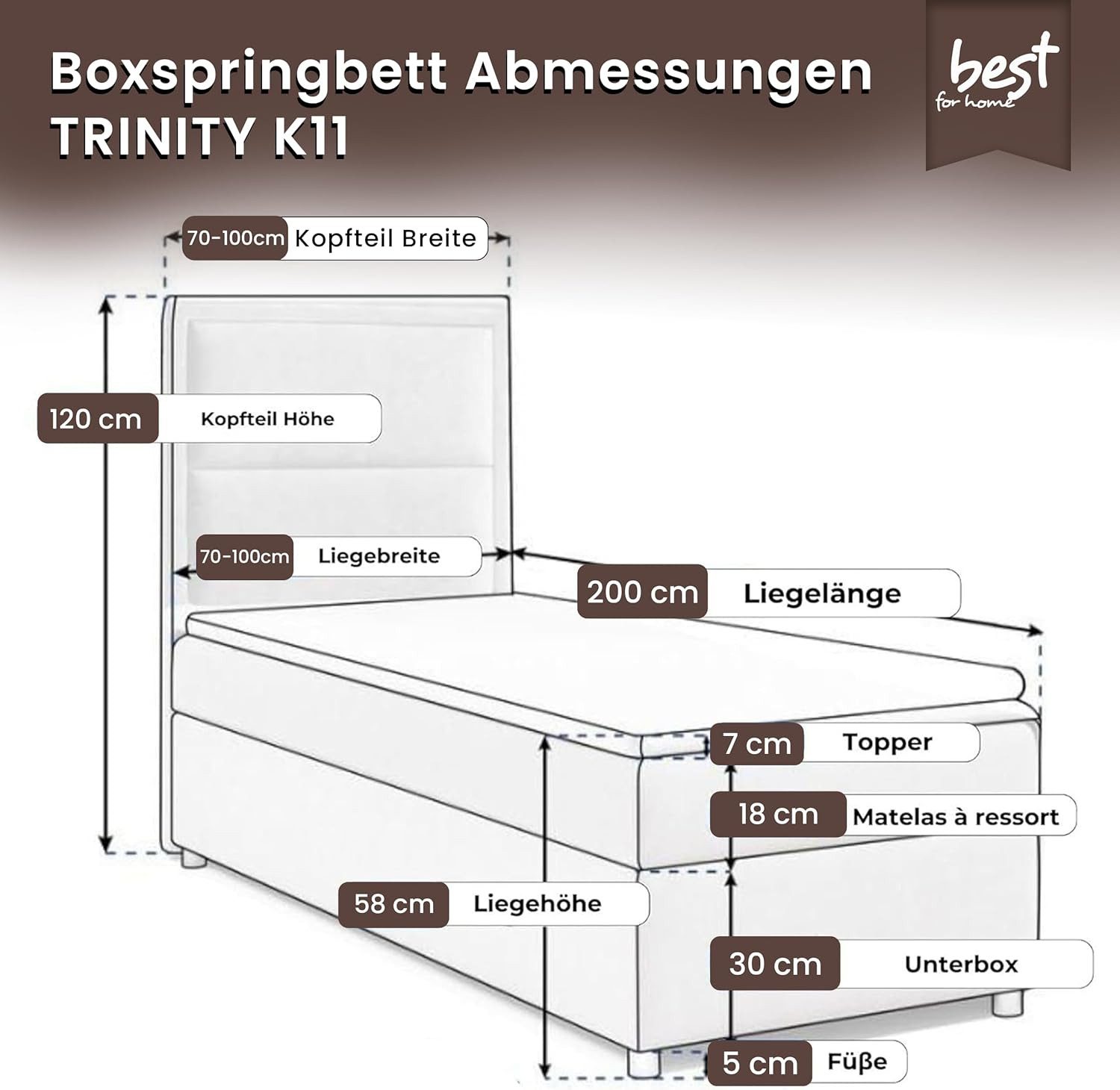Best for Home Boxspringbett Boxspringbett Trinity K-11 SINGLE mit Bettkaste günstig online kaufen