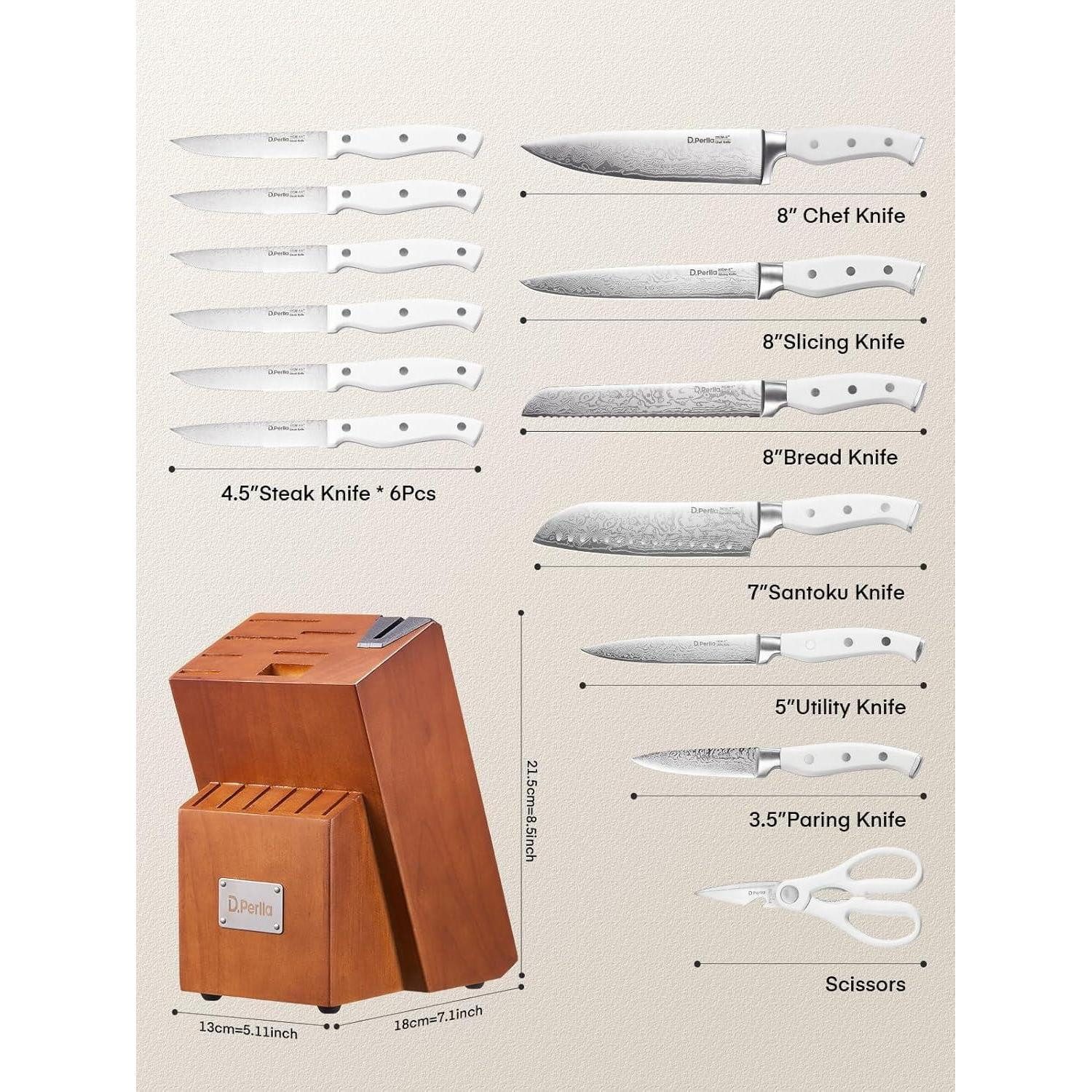 LuxusKollektion Messerblock Messerblock mit Messerschärfer 14 TLG Edelstahl Messerset Holzblock
