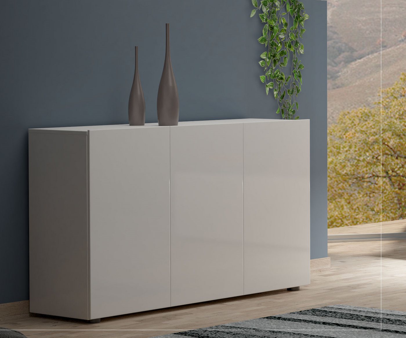 KITALY Sideboard in weiss, Lack Hochglanz - 135x80x38cm (BxHxT)