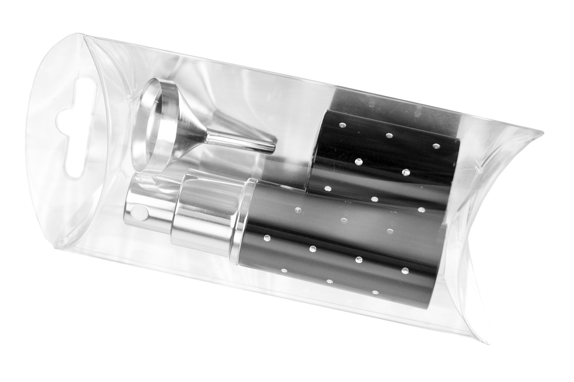 Parfümzerstäuber Taschenzerstäuber Schwarz für 10 ml + Trichter silberfarben