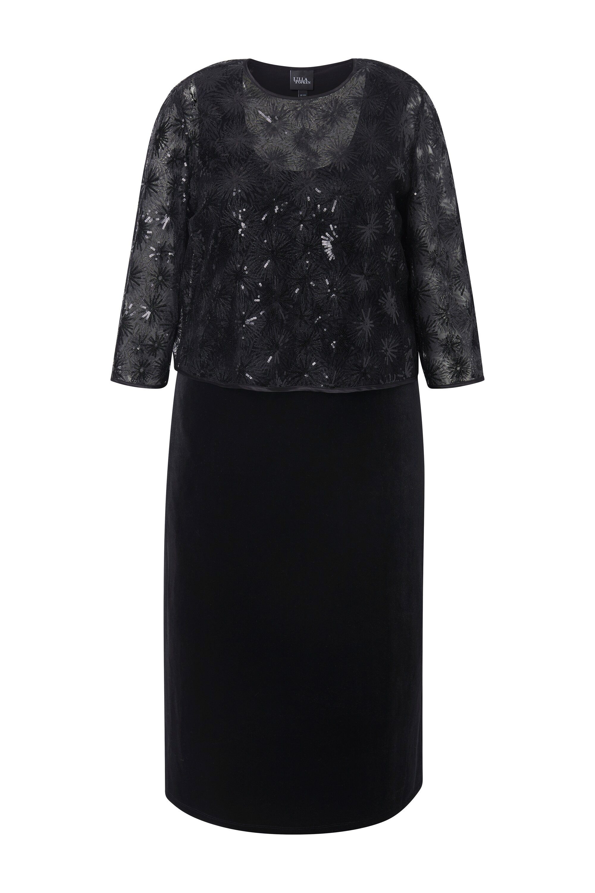 Ulla Popken Cocktailkleid Cocktail-Midikleid Pailletten Rundhals 3/4-Arm günstig online kaufen