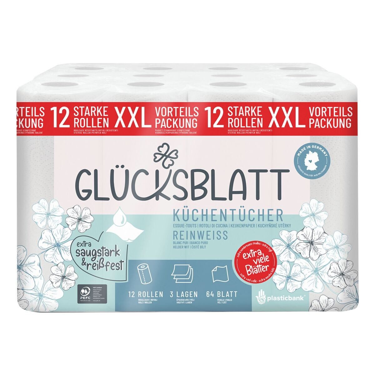 Glücksblatt Papierküchenrolle (12-St), 3-lagig, 12 Rollen