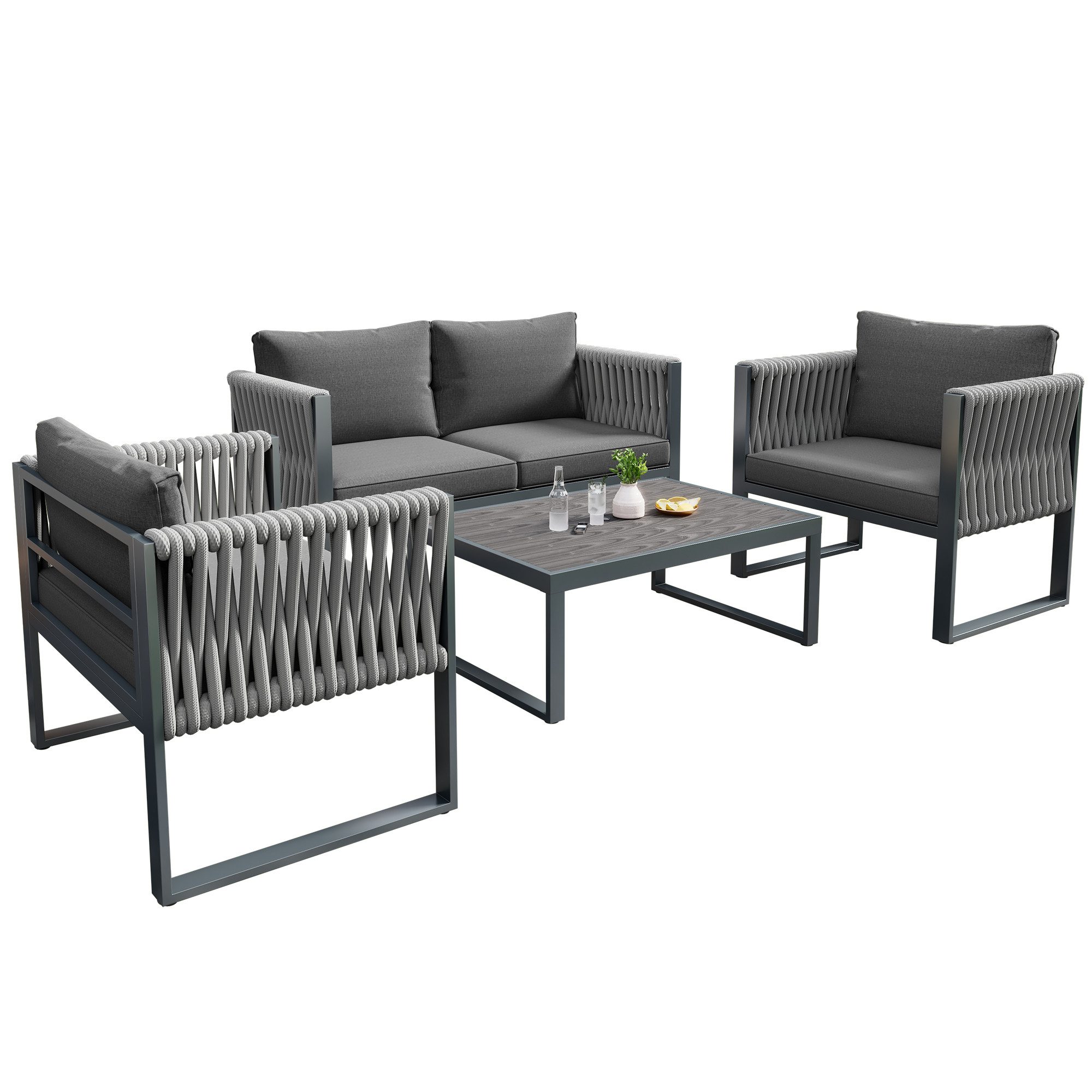 Gotagee Gartenlounge-Set Seilgeflecht-StilGartenstuhlset Gartenmöbelset Sti günstig online kaufen