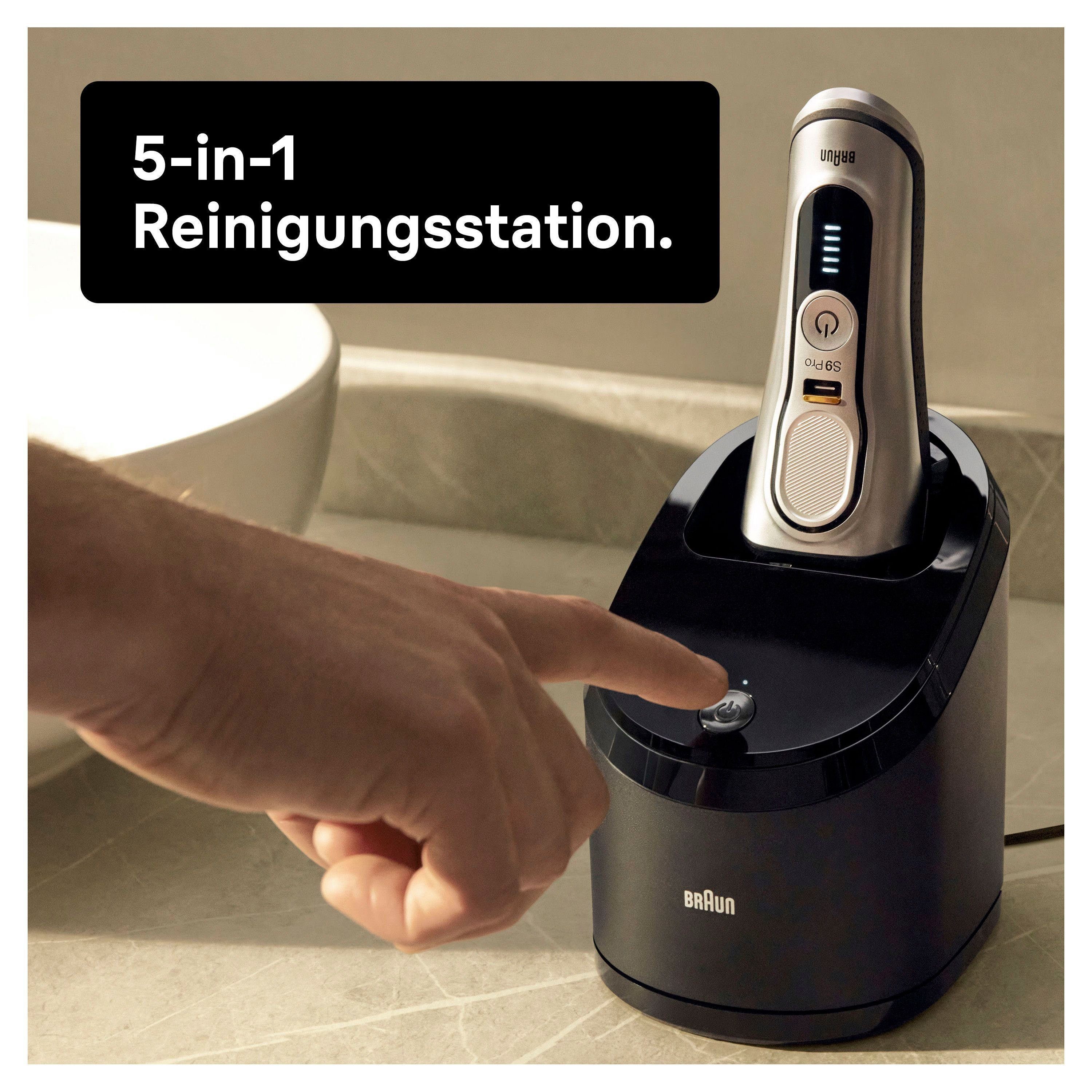 Pro 5-Stufen-Reinigungs- Scherkopf Braun Ladestation, Wet&Dry, 4+1 und 9 Aufsätze: 9485cc, 1, Series Elektrorasierer